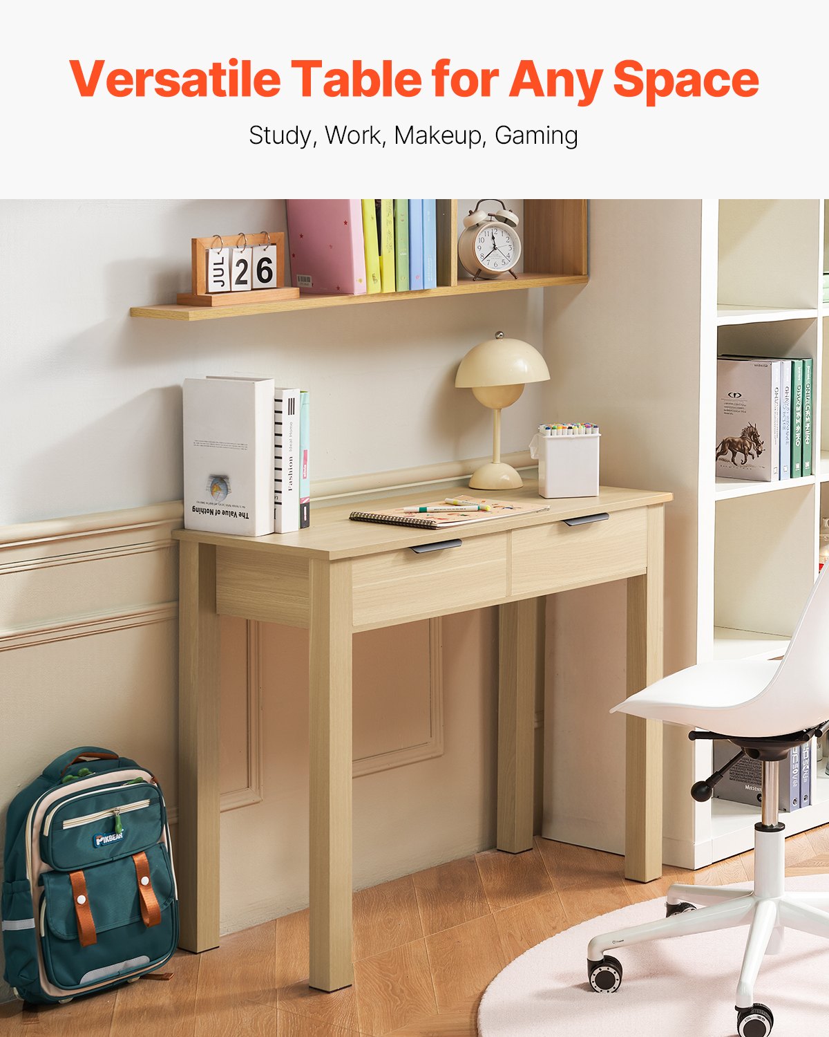 Compact Kids Desk with Storage Drawers, Modern MDF Study Table for Bedroom, Drawing, Reading, Writing, Home Office Furniture