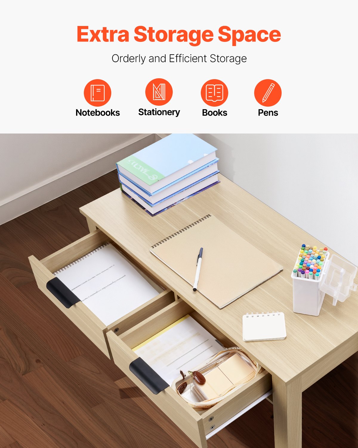 Compact Kids Desk with Storage Drawers, Modern MDF Study Table for Bedroom, Drawing, Reading, Writing, Home Office Furniture