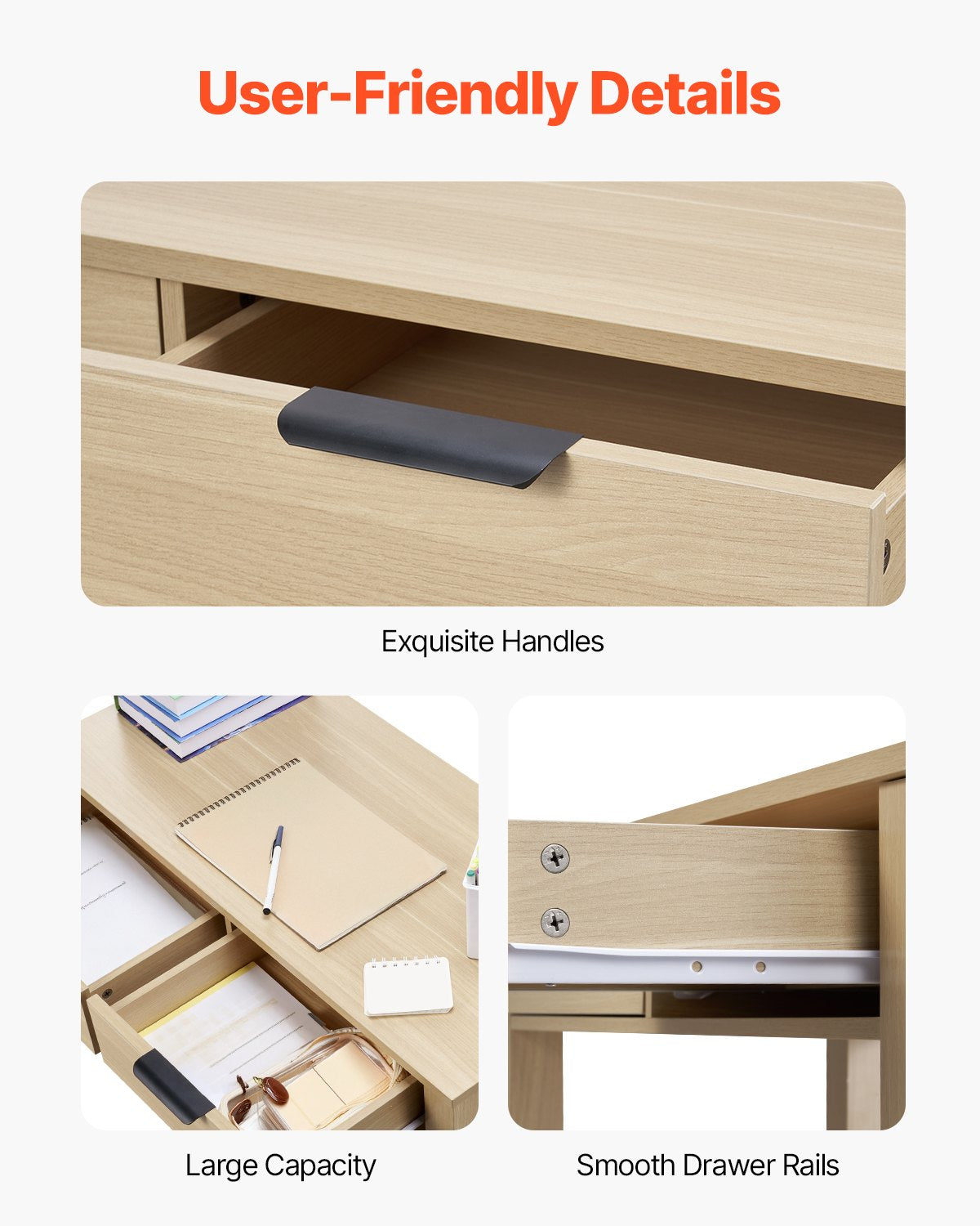 Compact Kids Desk with Storage Drawers, Modern MDF Study Table for Bedroom, Drawing, Reading, Writing, Home Office Furniture