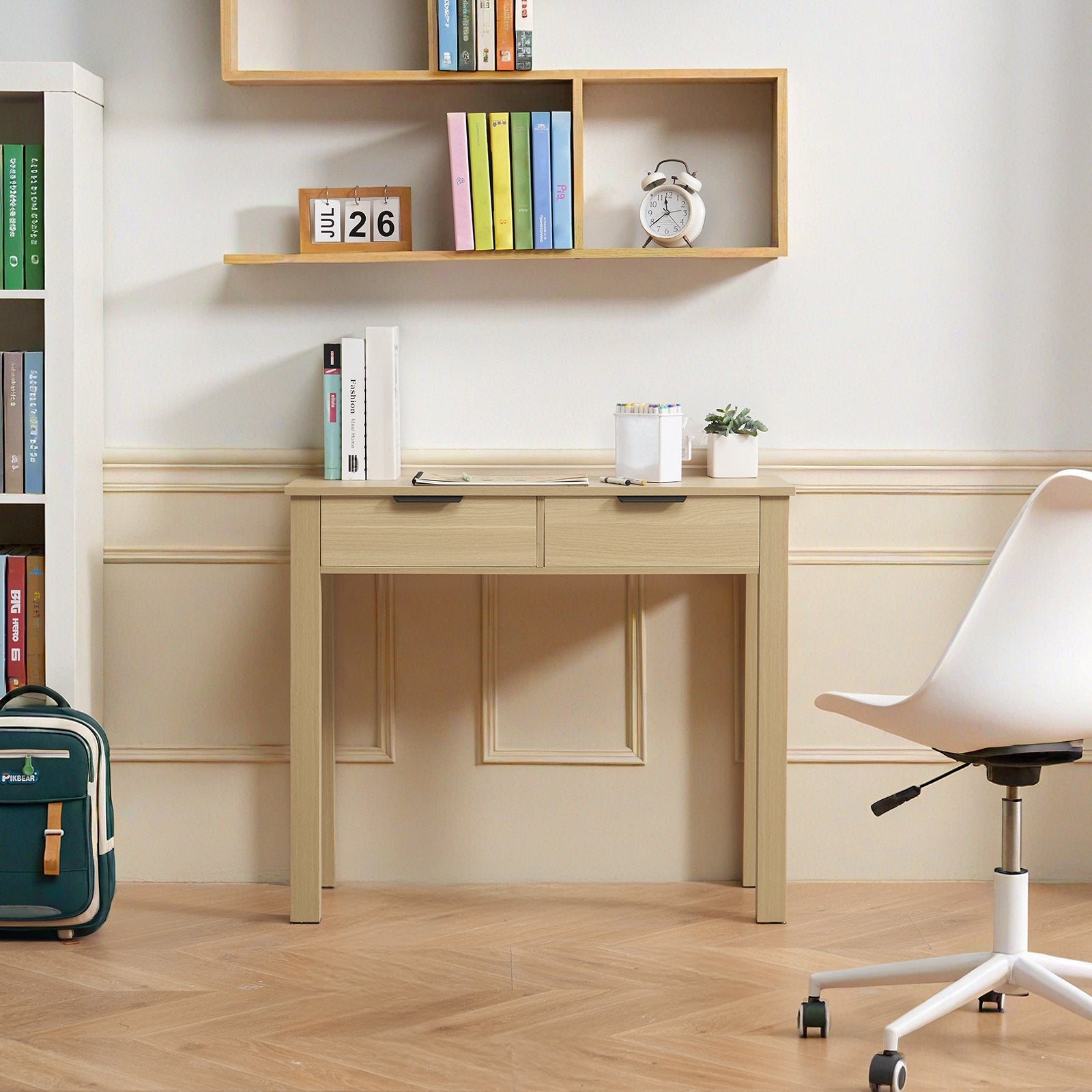 Compact Kids Desk with Storage Drawers, Modern MDF Study Table for Bedroom, Drawing, Reading, Writing, Home Office Furniture