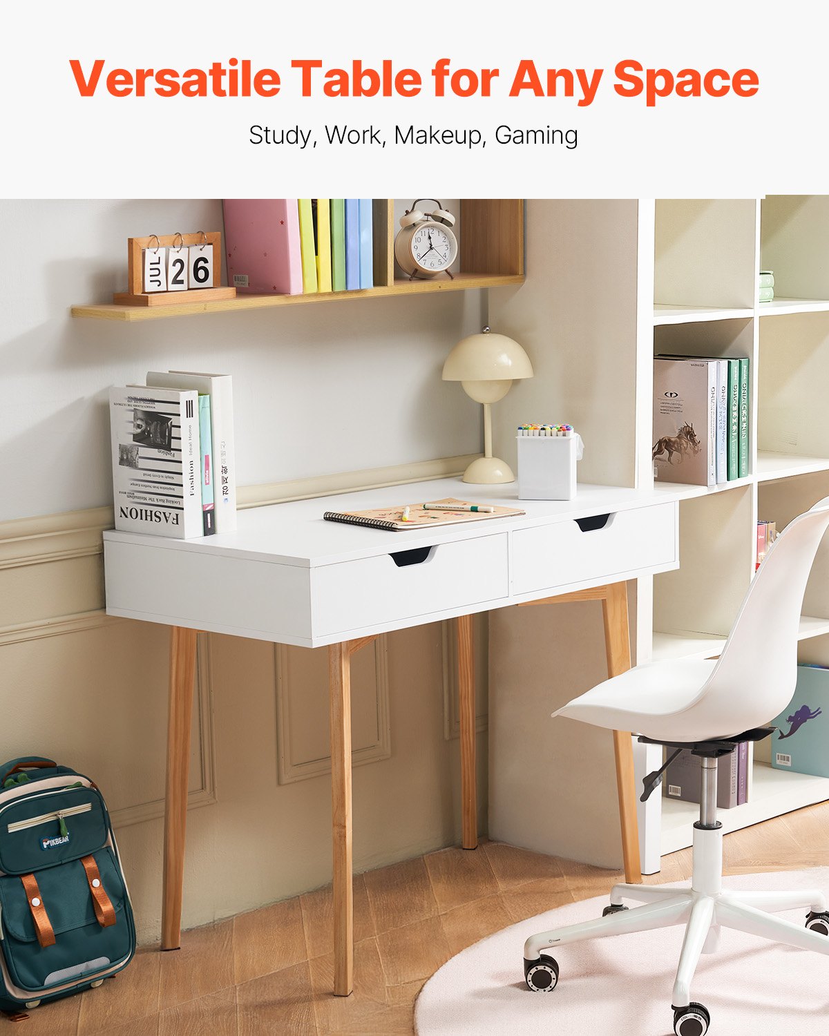 Compact Kids Desk with Storage Drawers, Wooden Study Table for Bedroom - Ideal for Drawing, Reading, Writing, Home Office, White & Wood Finish