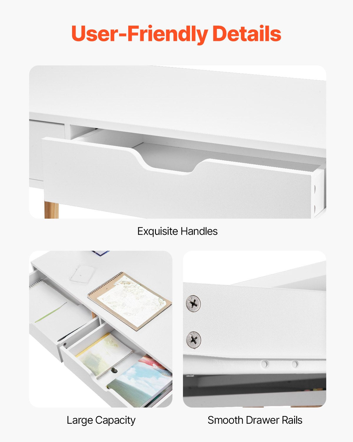 Compact Kids Desk with Storage Drawers, Wooden Study Table for Bedroom - Ideal for Drawing, Reading, Writing, Home Office, White & Wood Finish