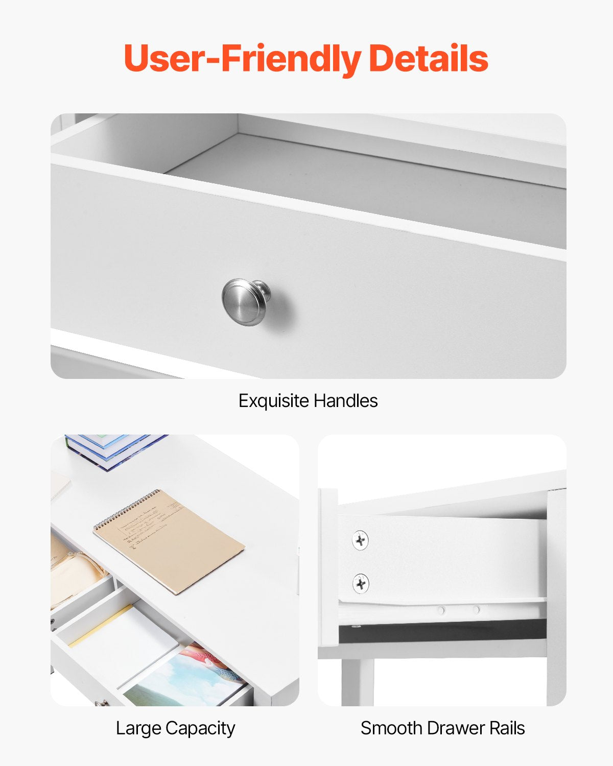 Compact White Study Desk with Drawers for Kids - Modern MDF Table for Bedroom, Home Office, Drawing, Writing, and Storage Solutions