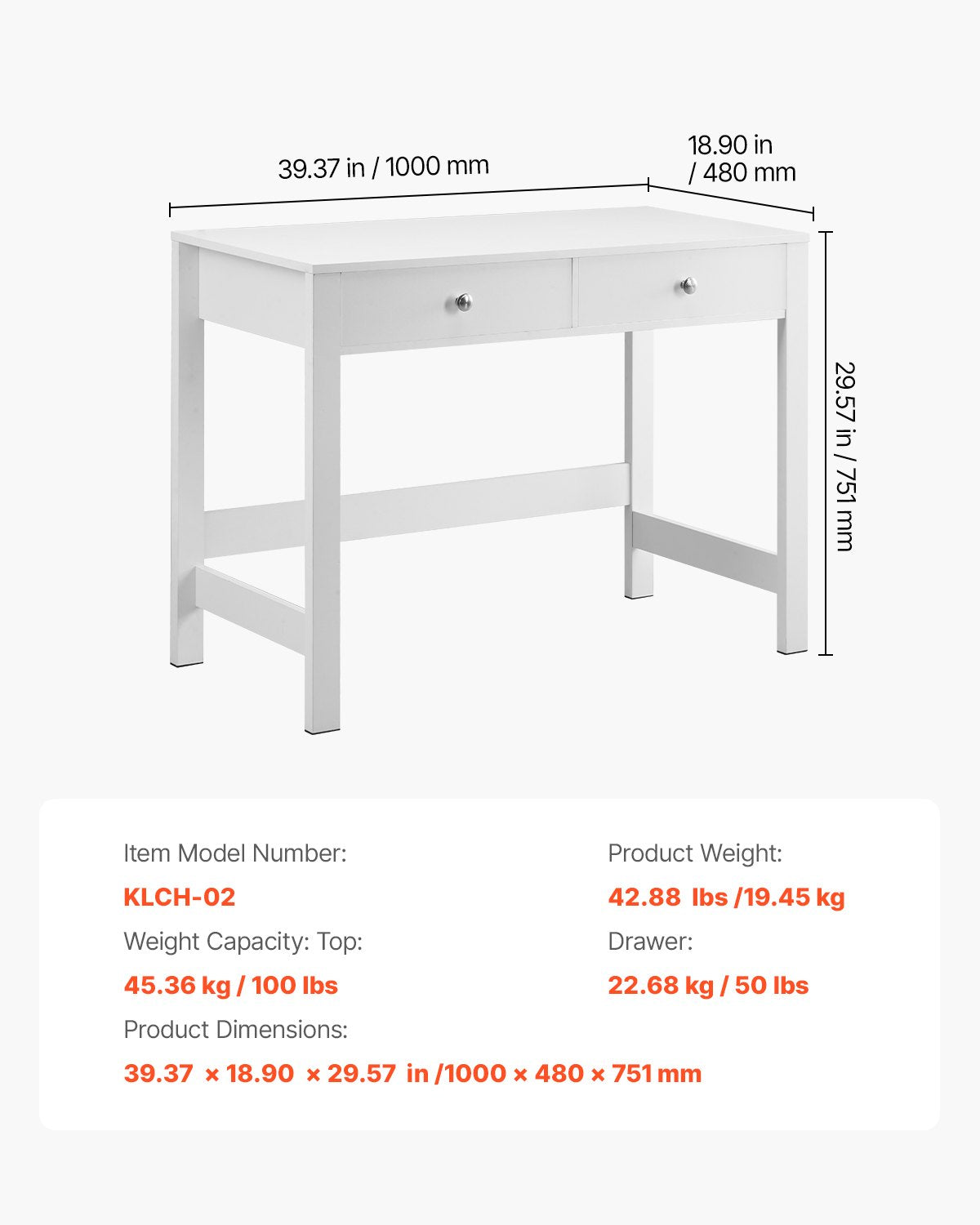 Compact White Study Desk with Drawers for Kids - Modern MDF Table for Bedroom, Home Office, Drawing, Writing, and Storage Solutions