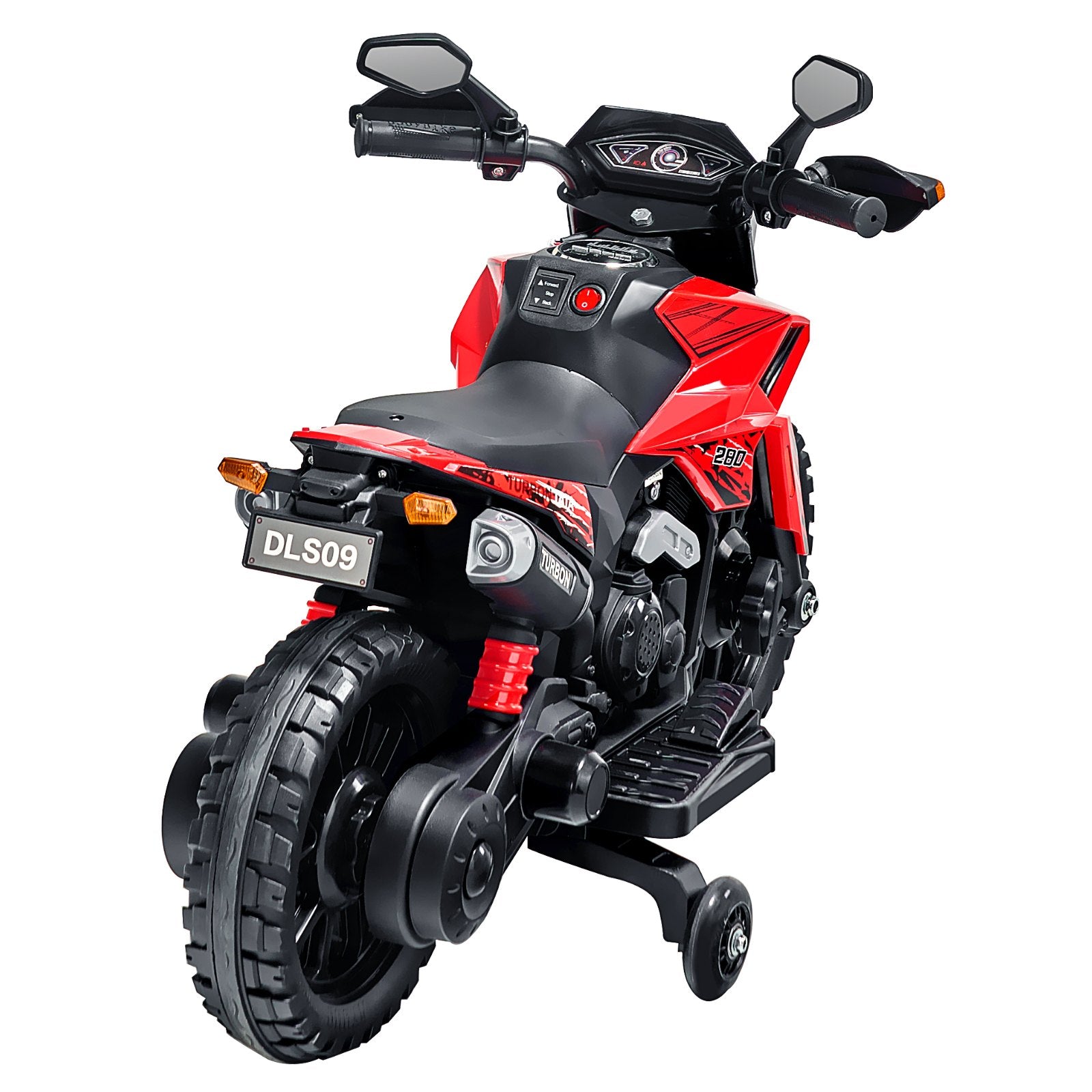 Kids Electric Motorcycle with Training Wheels, 6V Battery, LED Lights, Bluetooth, Music, Perfect Gift for Boys & Girls Ages 3-4, Red & White