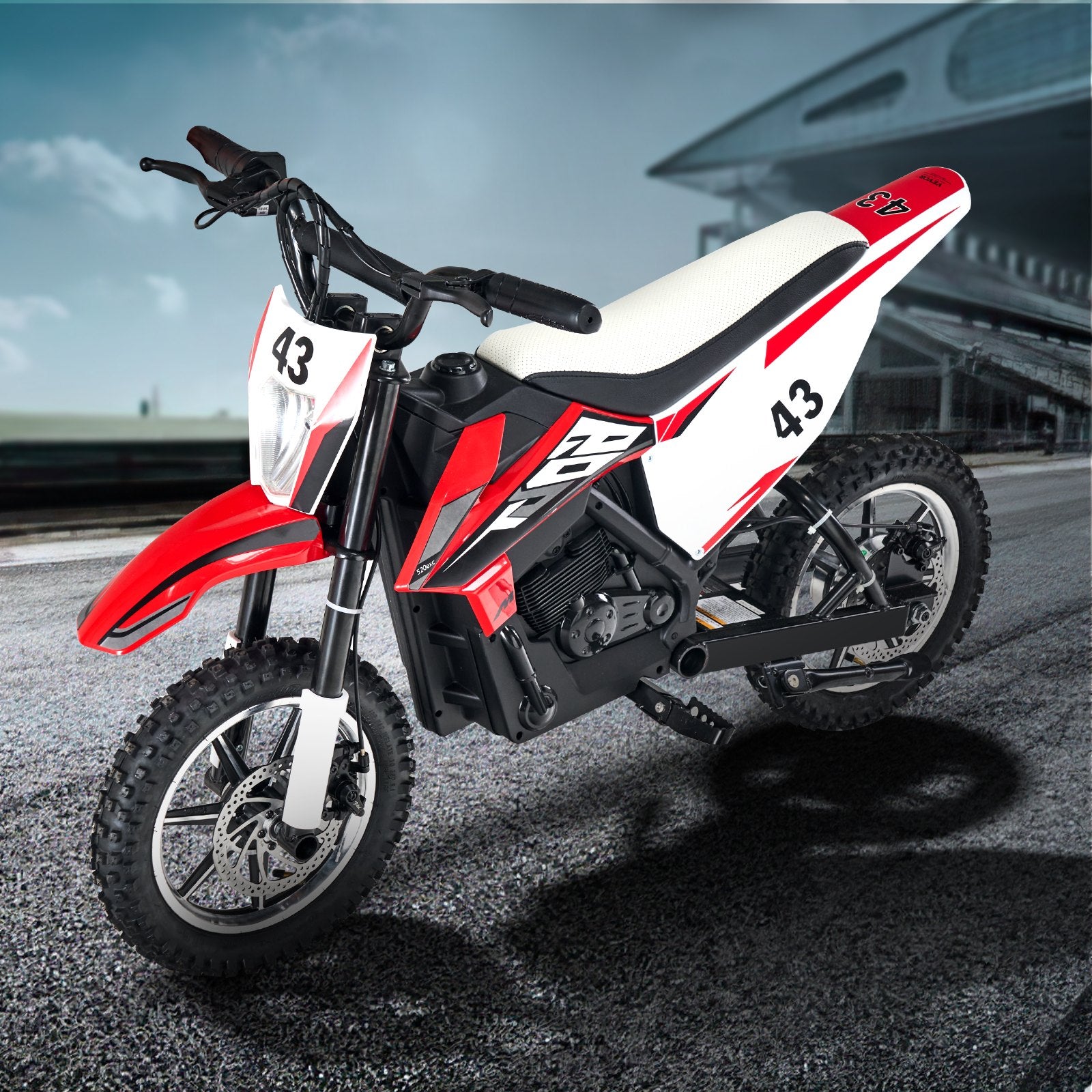 High-Speed 36V Electric Kids Motorcycle with Dual Brakes, Treaded Tires, Battery Gauge - Ride On Toy for Teens 14+, Red/Black/White