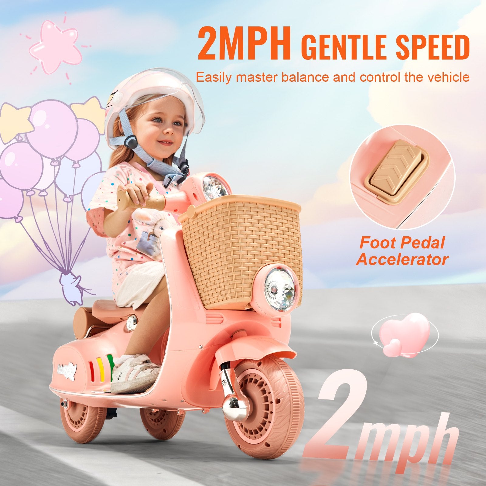 6V Battery Powered Kids Ride On Motorcycle Trike, 3-Wheel Electric Toy with Headlight, Music, Bluetooth, for Boys & Girls Ages 3-4, Perfect Gift