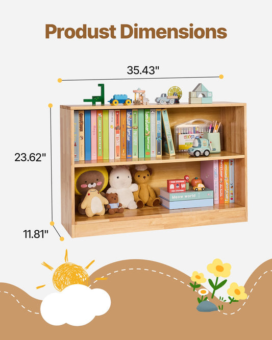 Sturdy Montessori Bookshelf & Toy Organizer for Kids - 2-Tier Wooden Display, Ideal for Bedroom, Nursery, Preschool, Daycare, Entryway Decor
