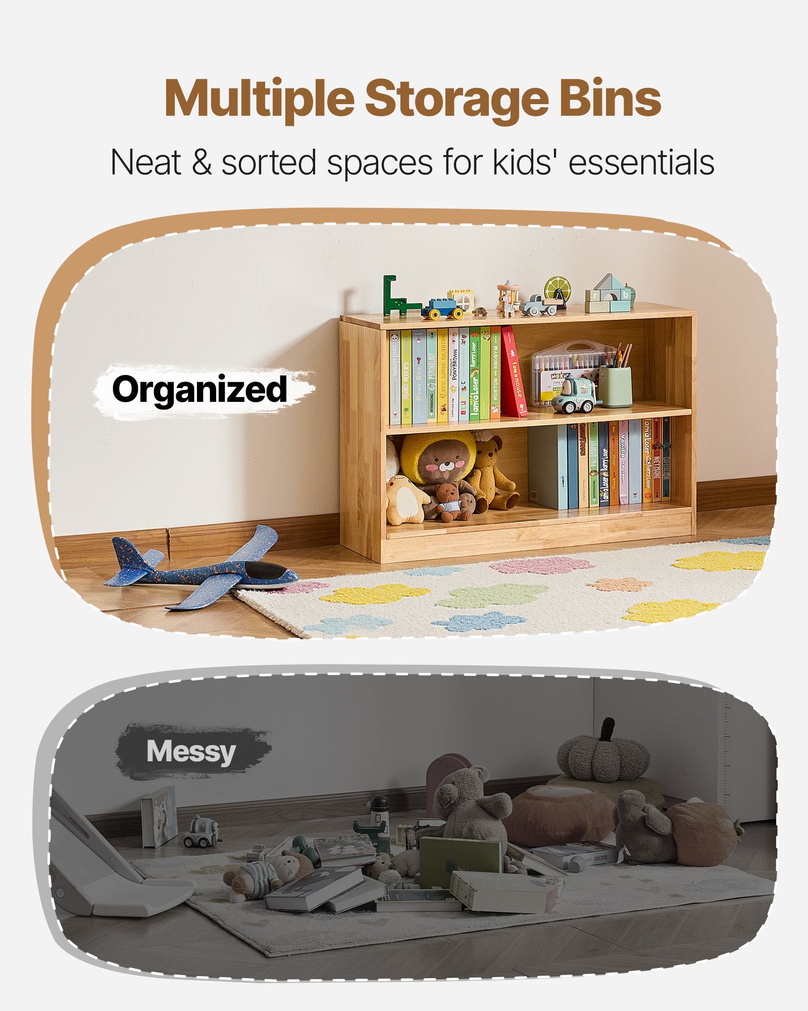 Sturdy Montessori Bookshelf & Toy Organizer for Kids - 2-Tier Wooden Display, Ideal for Bedroom, Nursery, Preschool, Daycare, Entryway Decor