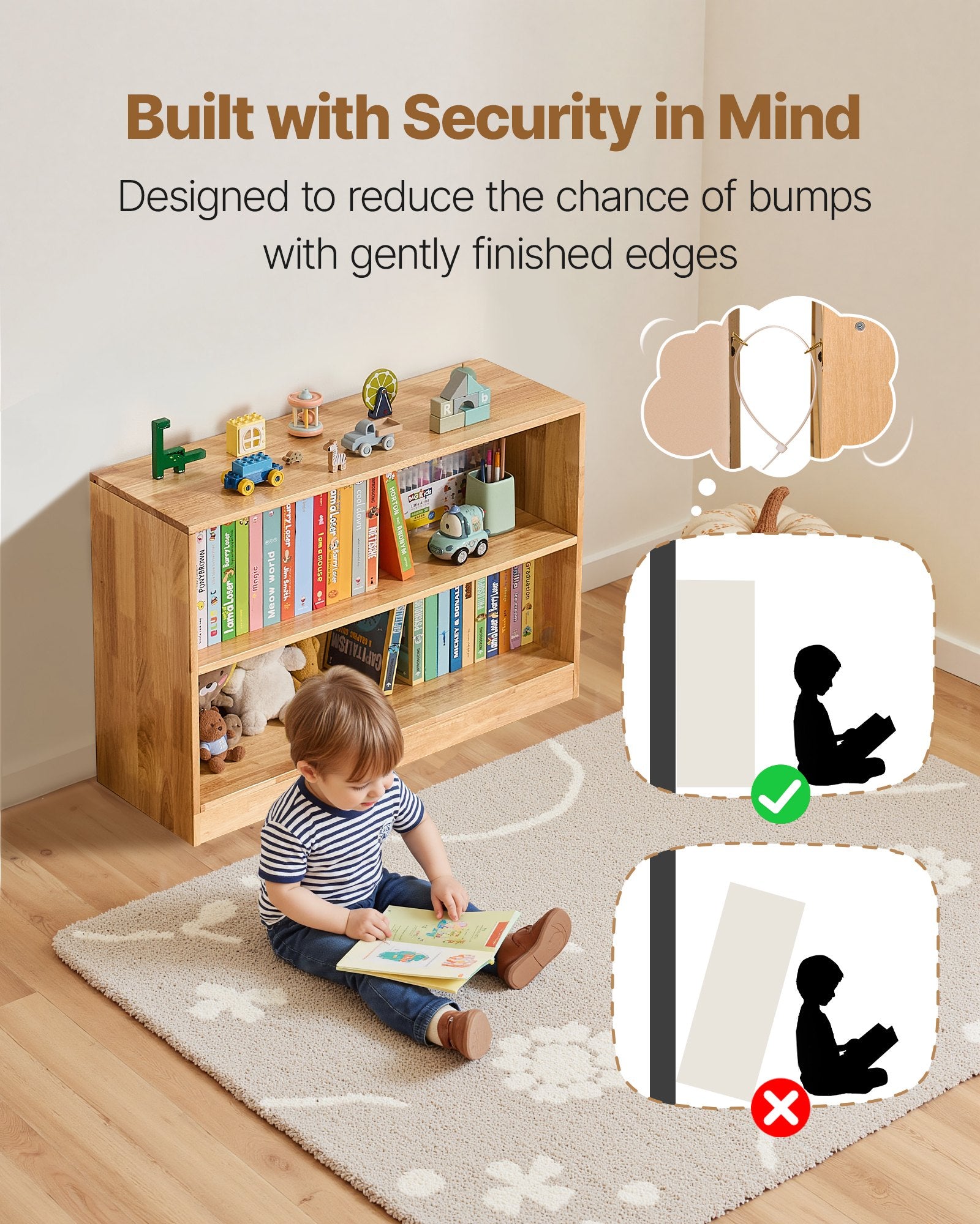 Sturdy Montessori Bookshelf & Toy Organizer for Kids - 2-Tier Wooden Display, Ideal for Bedroom, Nursery, Preschool, Daycare, Entryway Decor