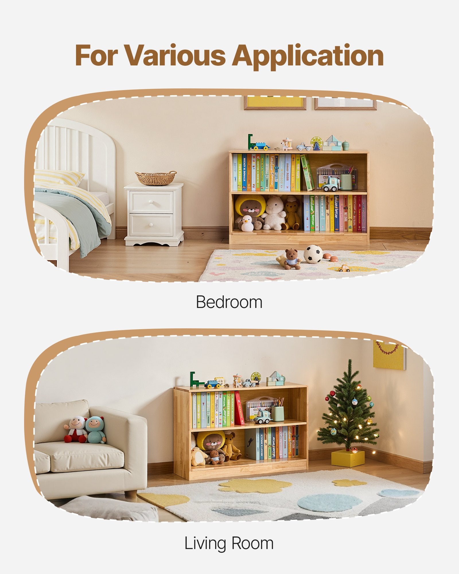 Sturdy Montessori Bookshelf & Toy Organizer for Kids - 2-Tier Wooden Display, Ideal for Bedroom, Nursery, Preschool, Daycare, Entryway Decor