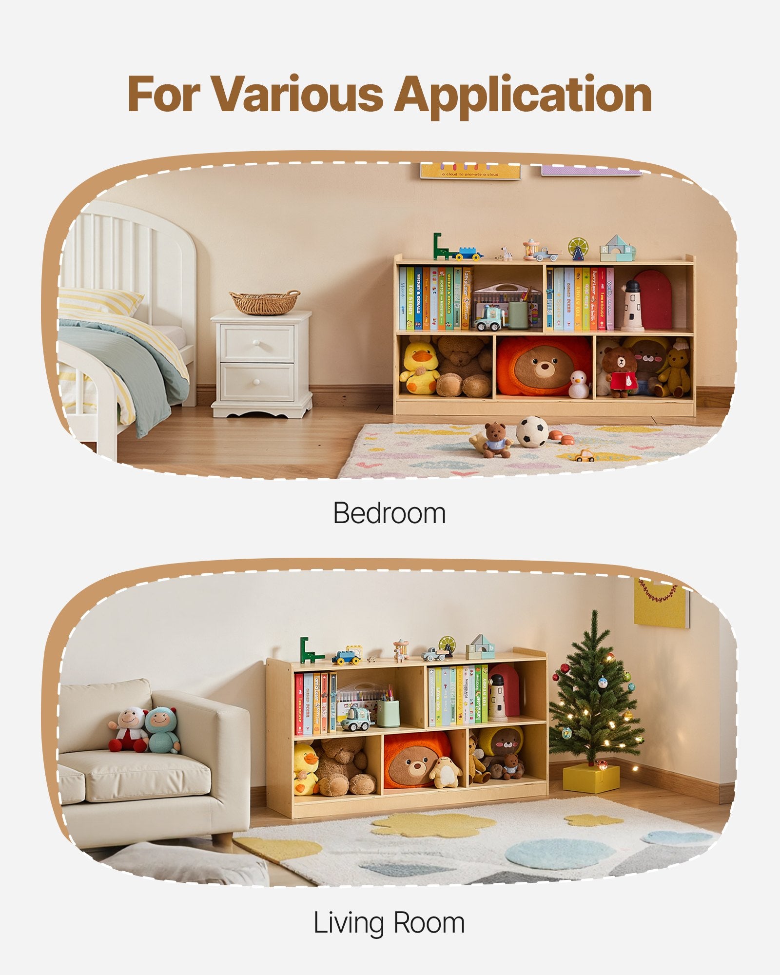 Spacious Montessori Bookshelf for Kids | 5-Section Storage Organizer, Durable Wood Cabinet for Bedroom, Nursery, Living Room, Daycare & Preschool