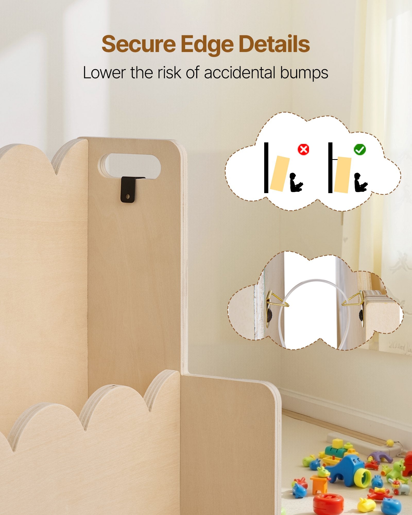 3-Tier Montessori Kids Bookshelf with Scalloped Design, Front-Facing Bookcase, Dual Backpack Hooks, Ideal for Nursery, Preschool, Entryway, or Living Room