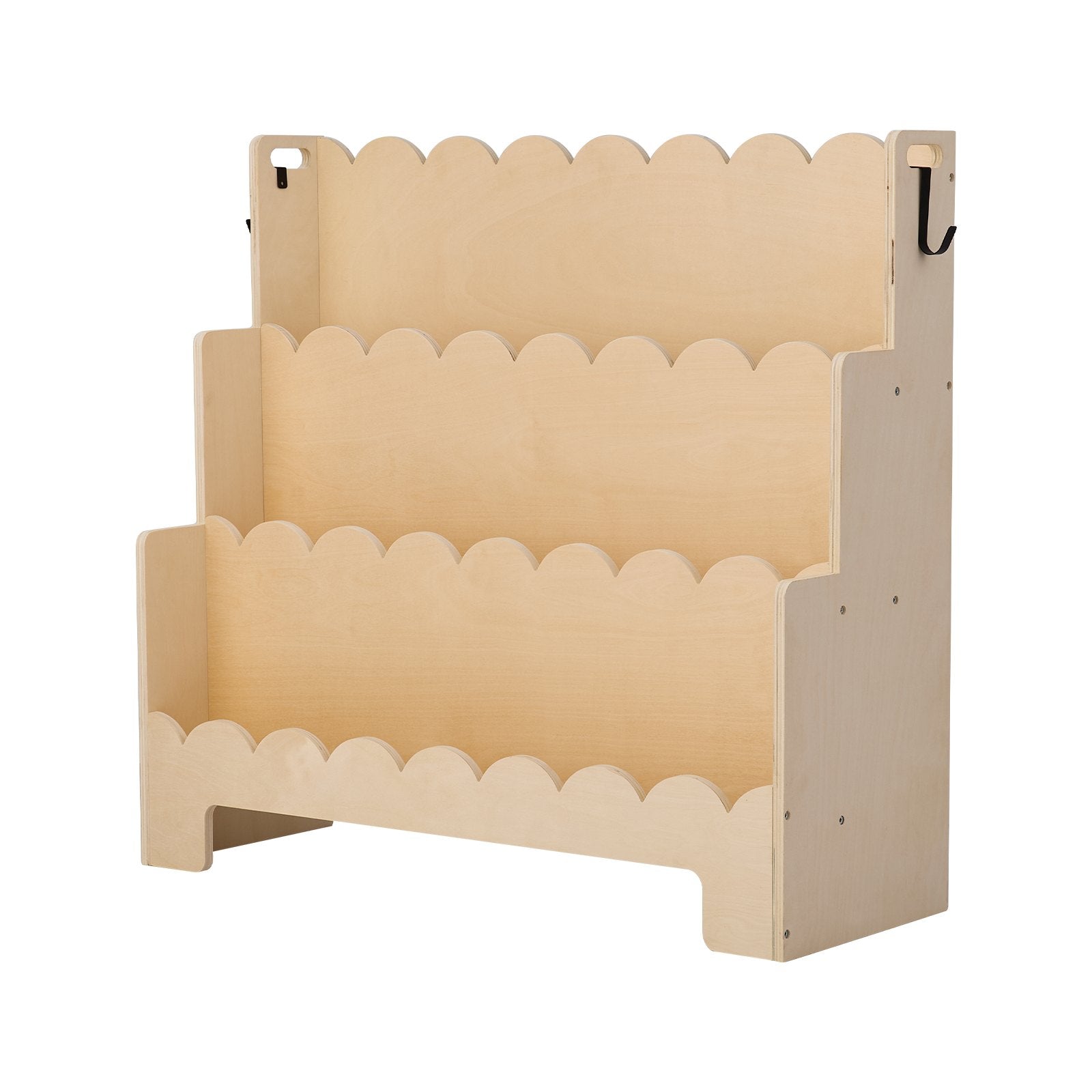 3-Tier Montessori Kids Bookshelf with Scalloped Design, Front-Facing Bookcase, Dual Backpack Hooks, Ideal for Nursery, Preschool, Entryway, or Living Room