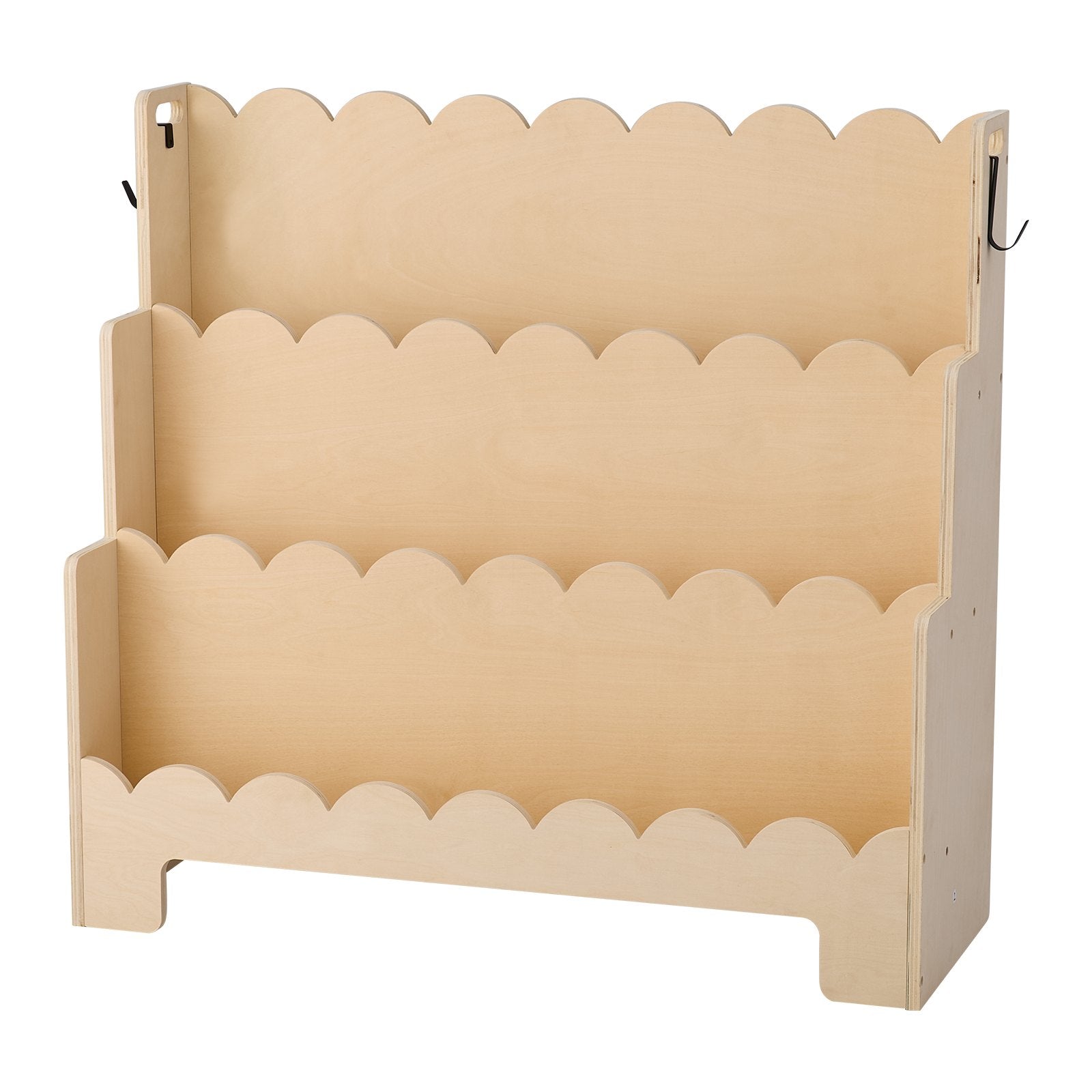 3-Tier Montessori Kids Bookshelf with Scalloped Design, Front-Facing Bookcase, Dual Backpack Hooks, Ideal for Nursery, Preschool, Entryway, or Living Room