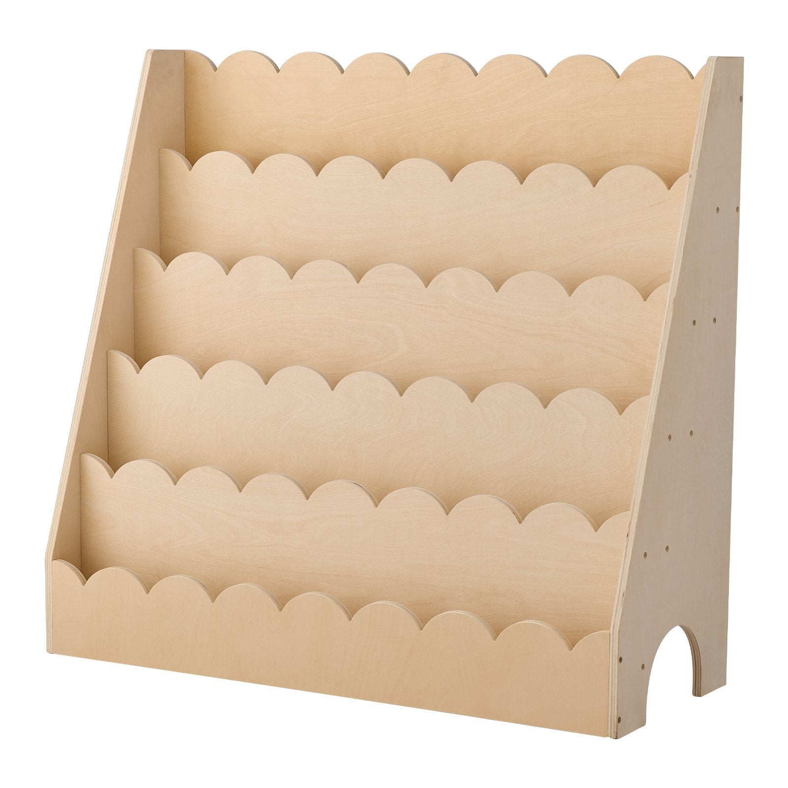 5-Tier Montessori Kids Bookshelf with Scalloped Design, Dual Backpack Hooks, Ideal for Toddlers' Rooms, Preschools, Nurseries, and Entryways