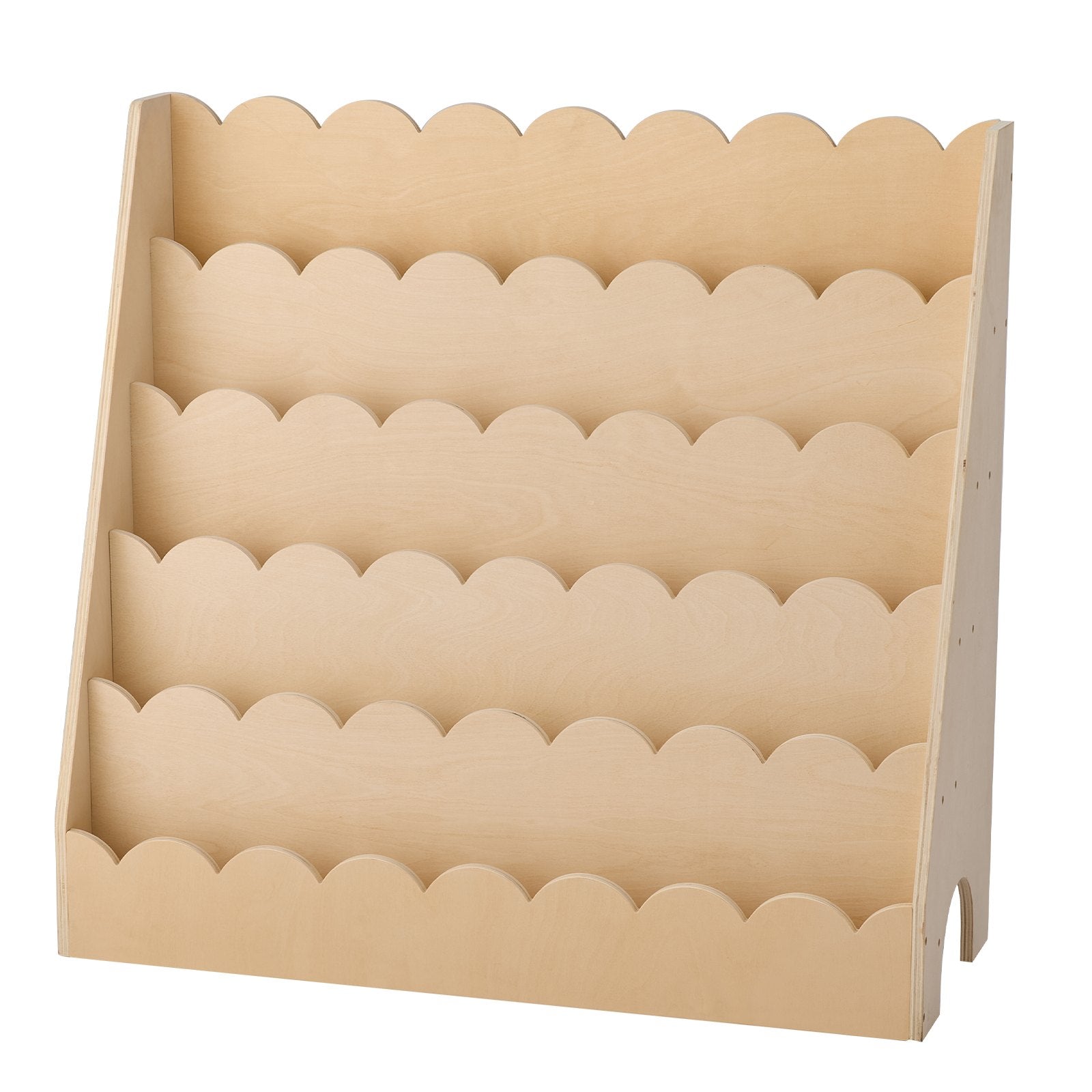 5-Tier Montessori Kids Bookshelf with Scalloped Design, Dual Backpack Hooks, Ideal for Toddlers' Rooms, Preschools, Nurseries, and Entryways