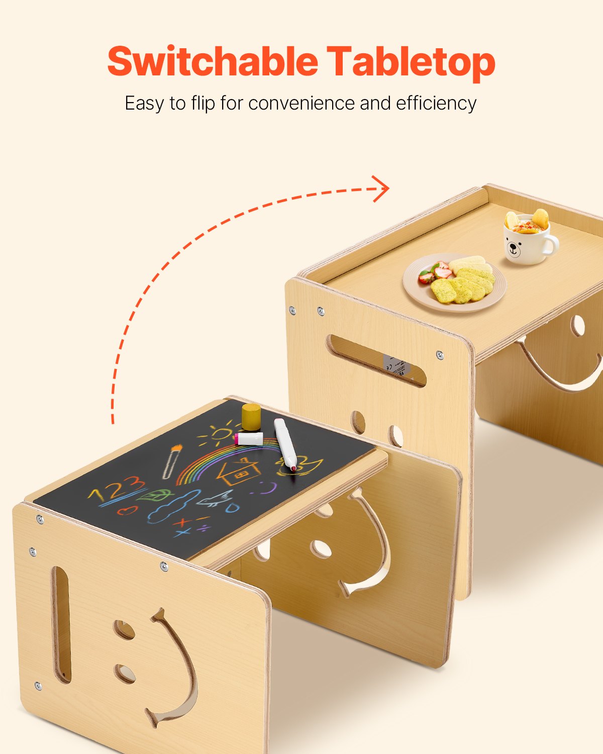Montessori Adjustable Weaning Table & Chair Set with Chalkboard - 3-in-1 Wooden Toddler Furniture for Drawing, Reading, Eating, Ages 1-5, Natural Wood Finish