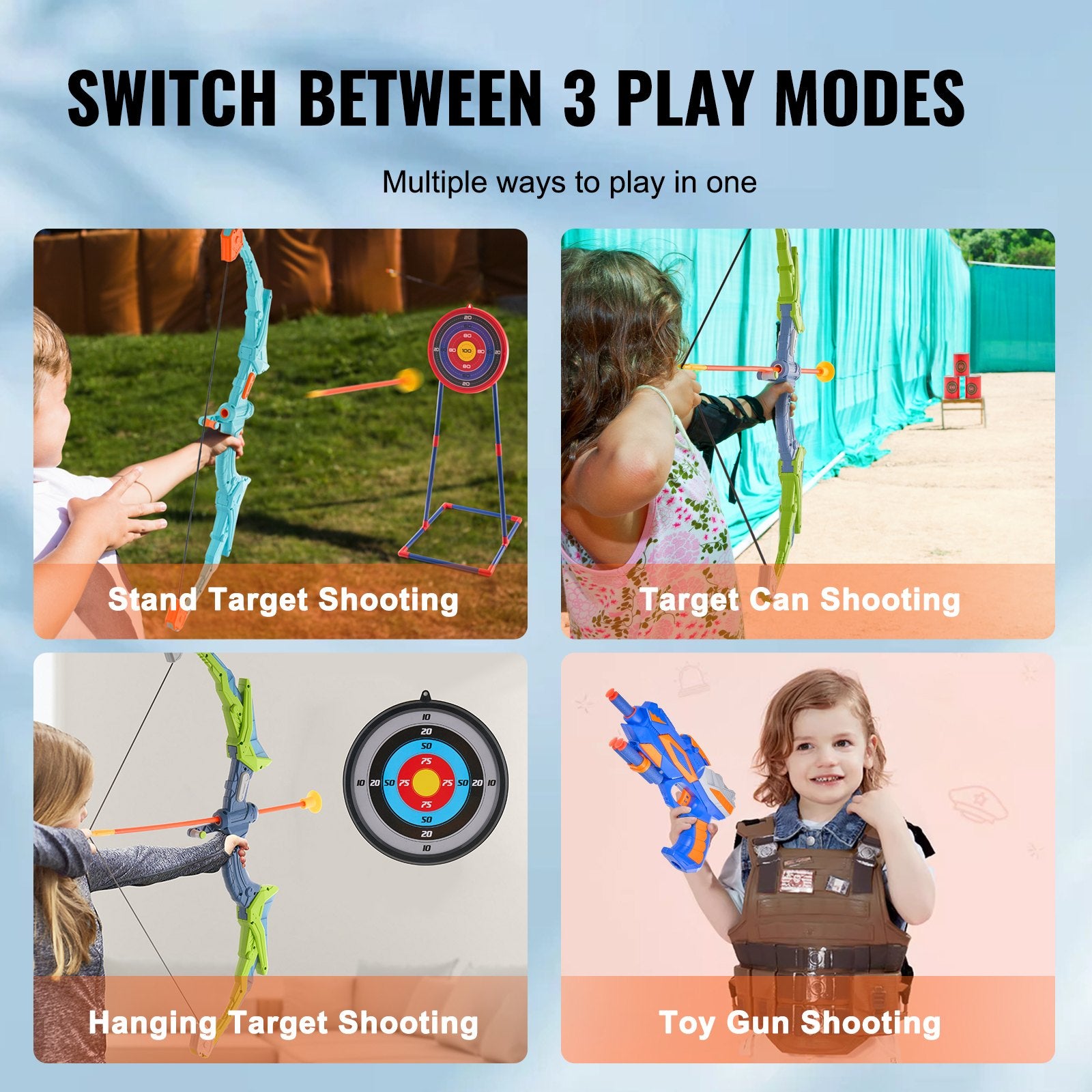 LED Archery Set for Kids: 2 Pack Bow & Arrow with Suction Cup Arrows, Quivers, Soft Bullets, Target Cans - Ideal Outdoor Toy for Boys & Girls 6+