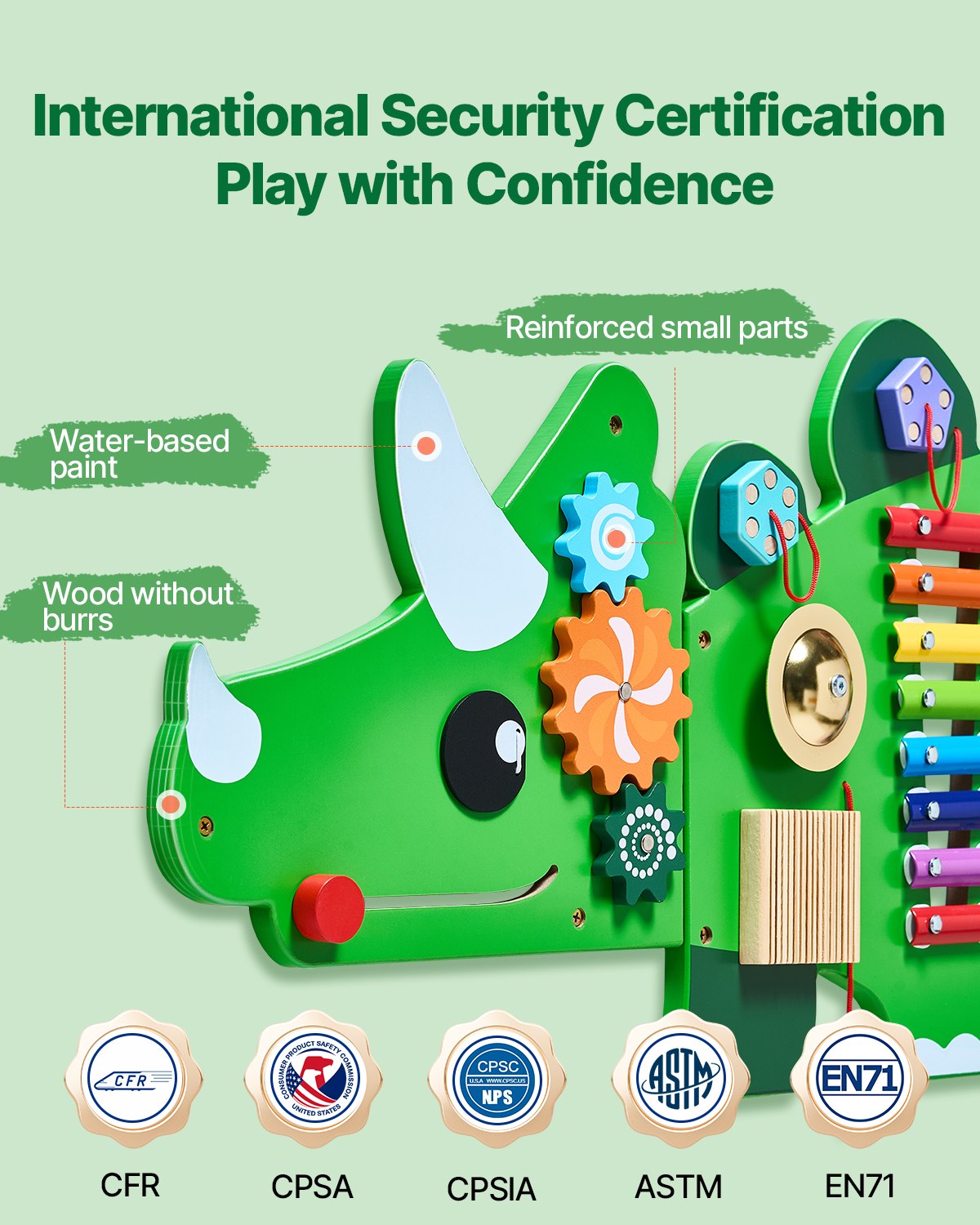 Dinosaur Sensory Wall Toy for Kids 3-12, Montessori Activity Center with 11 Engaging Games, Perfect for Playroom, Nursery & Classroom Fun