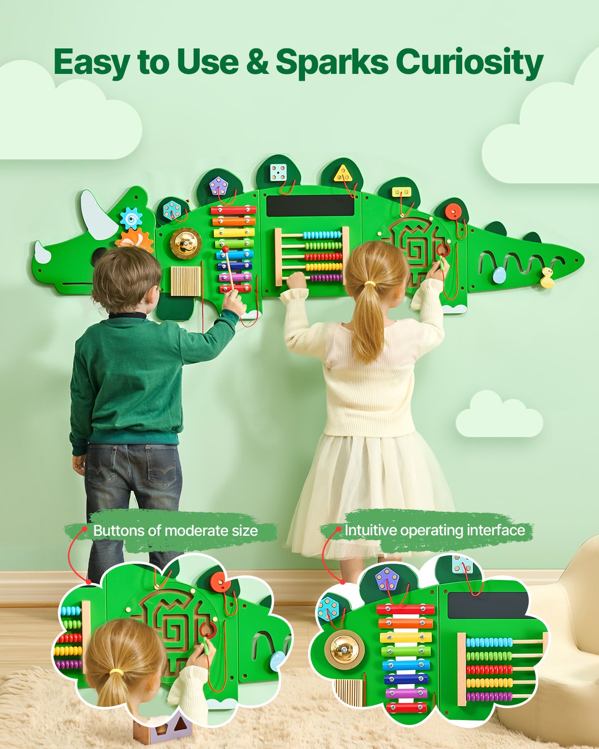 Dinosaur Sensory Wall Toy for Kids 3-12, Montessori Activity Center with 11 Engaging Games, Perfect for Playroom, Nursery & Classroom Fun