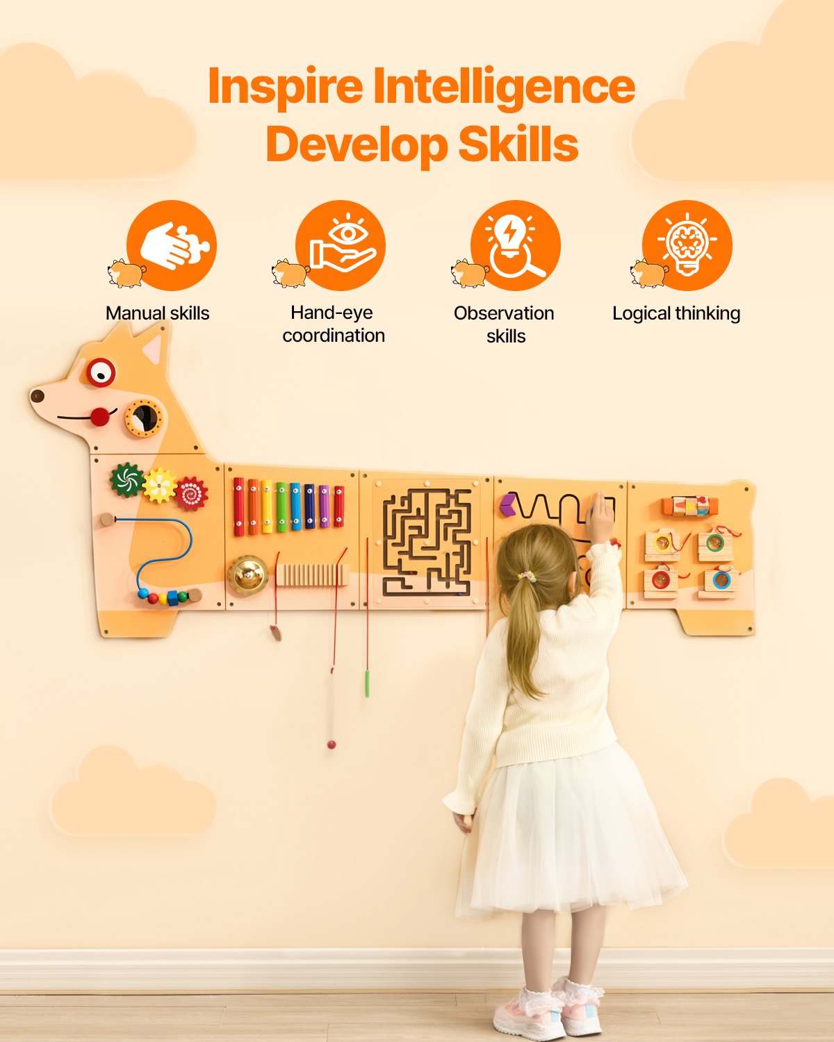 Puppy-Themed Montessori Sensory Wall Toy with 12 Engaging Activities for Kids 3-12, Ideal for Playrooms, Classrooms, & Nurseries