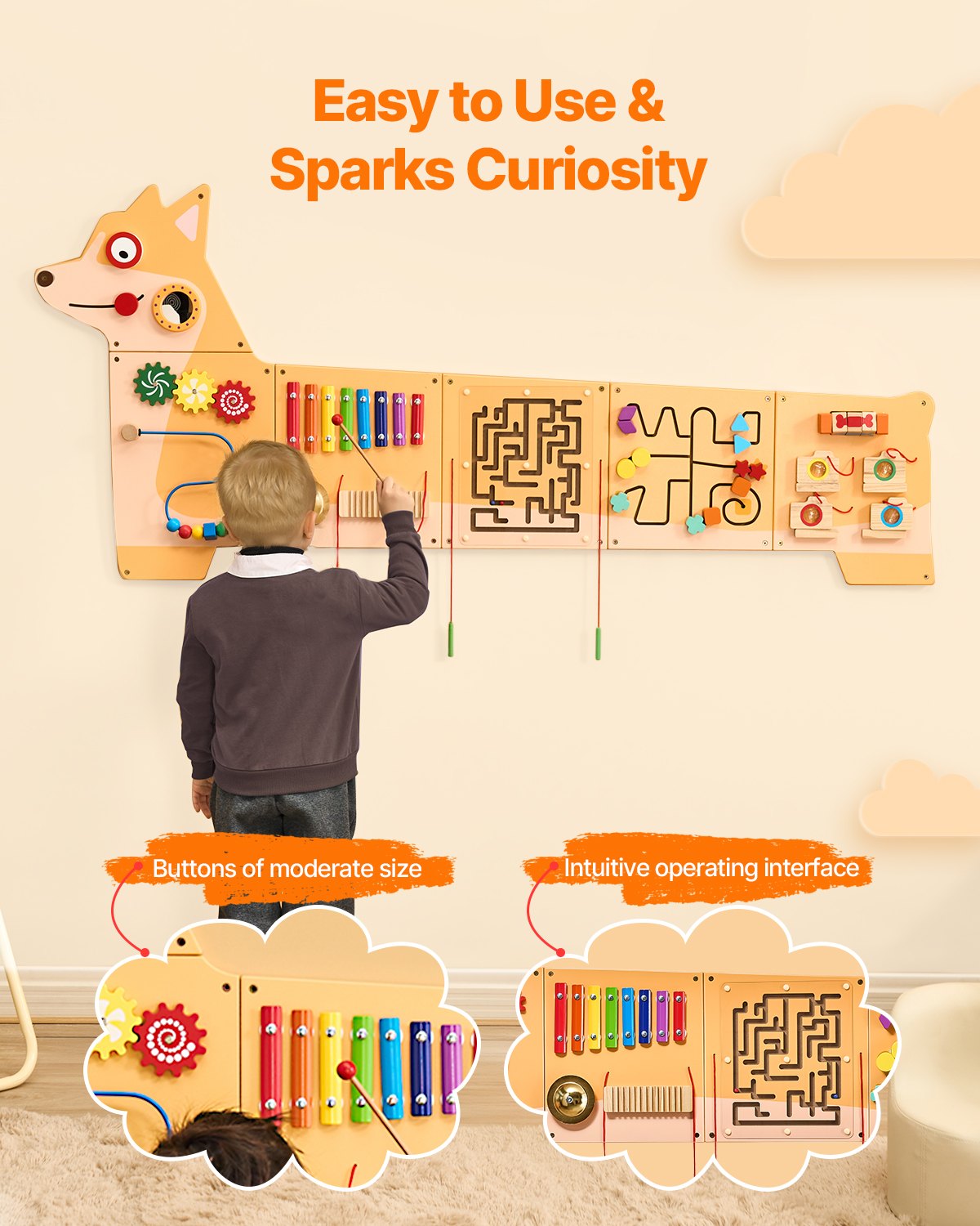 Puppy-Themed Montessori Sensory Wall Toy with 12 Engaging Activities for Kids 3-12, Ideal for Playrooms, Classrooms, & Nurseries