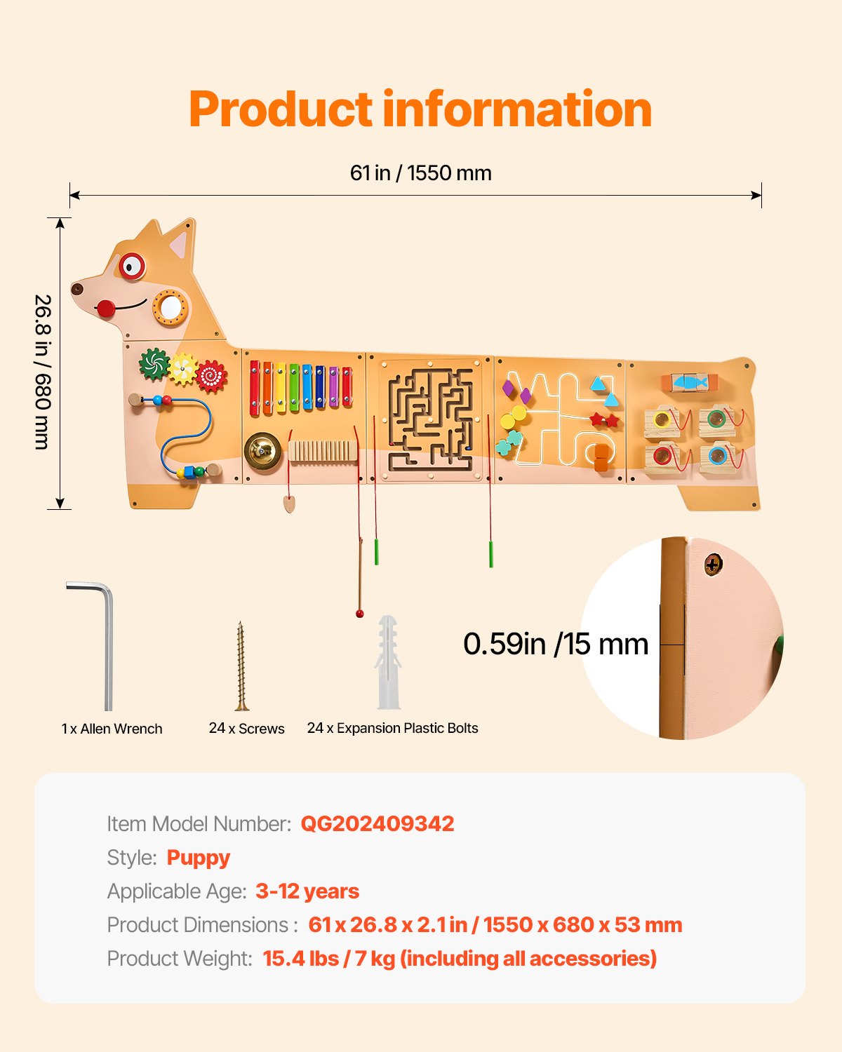 Puppy-Themed Montessori Sensory Wall Toy with 12 Engaging Activities for Kids 3-12, Ideal for Playrooms, Classrooms, & Nurseries