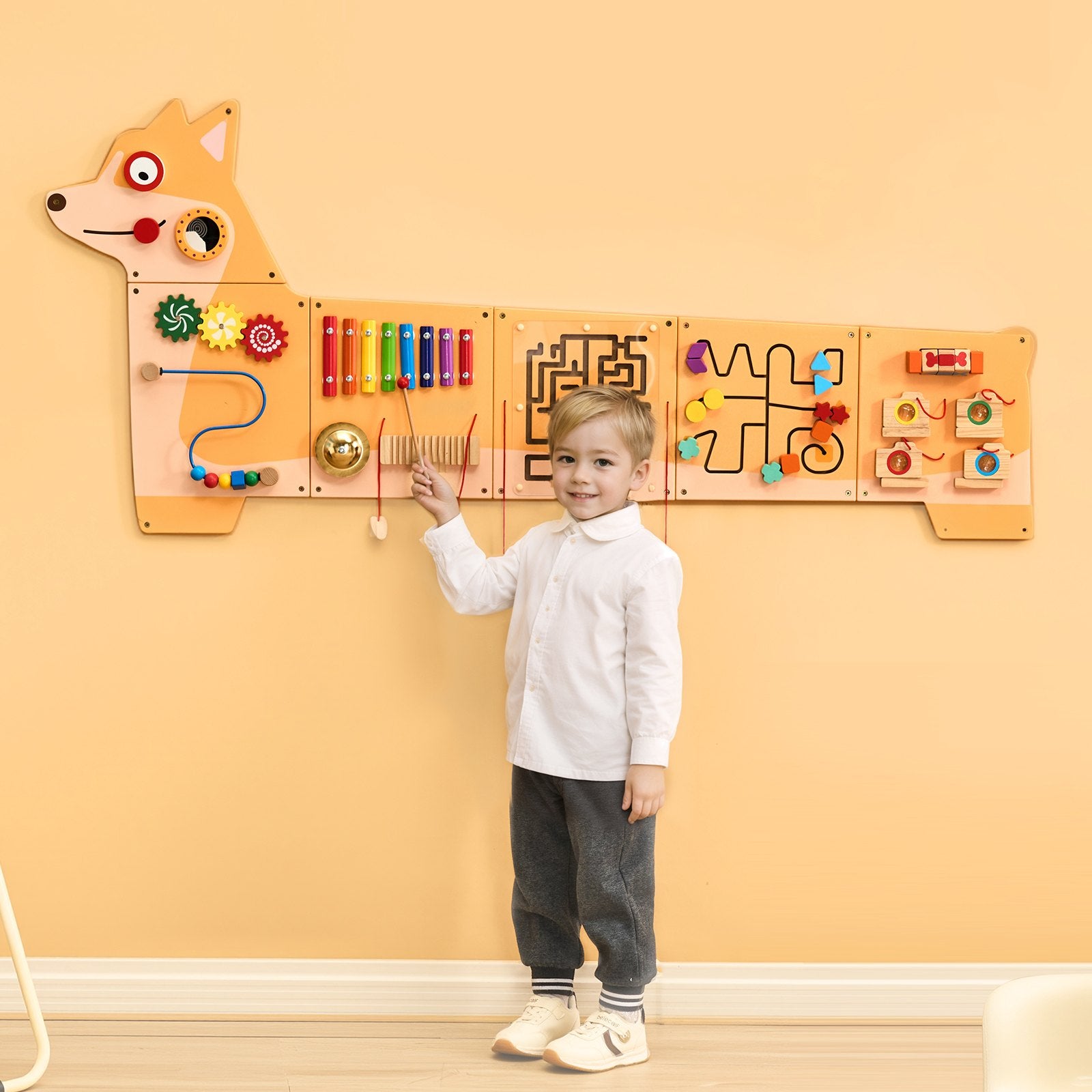 Puppy-Themed Montessori Sensory Wall Toy with 12 Engaging Activities for Kids 3-12, Ideal for Playrooms, Classrooms, & Nurseries