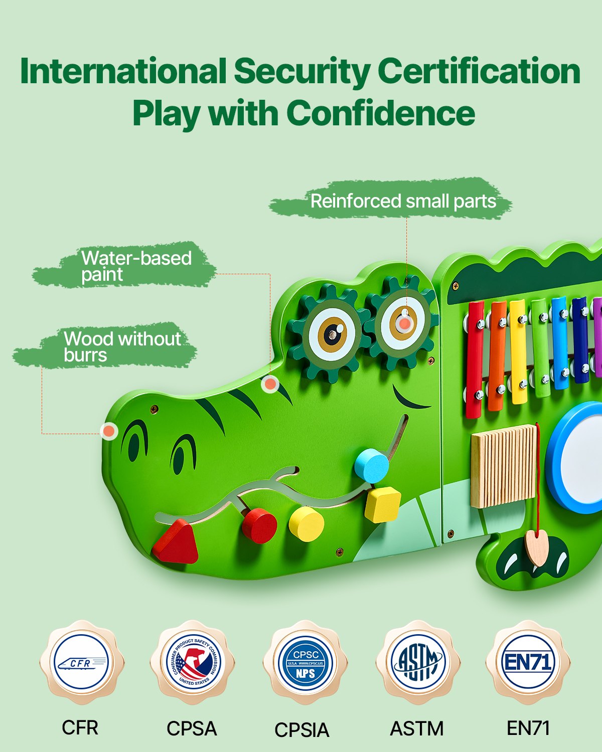 Crocodile Themed Montessori Sensory Wall Panels with 9 Engaging Activities for Kids 3-12, Ideal for Playroom, Nursery, Classroom Fun