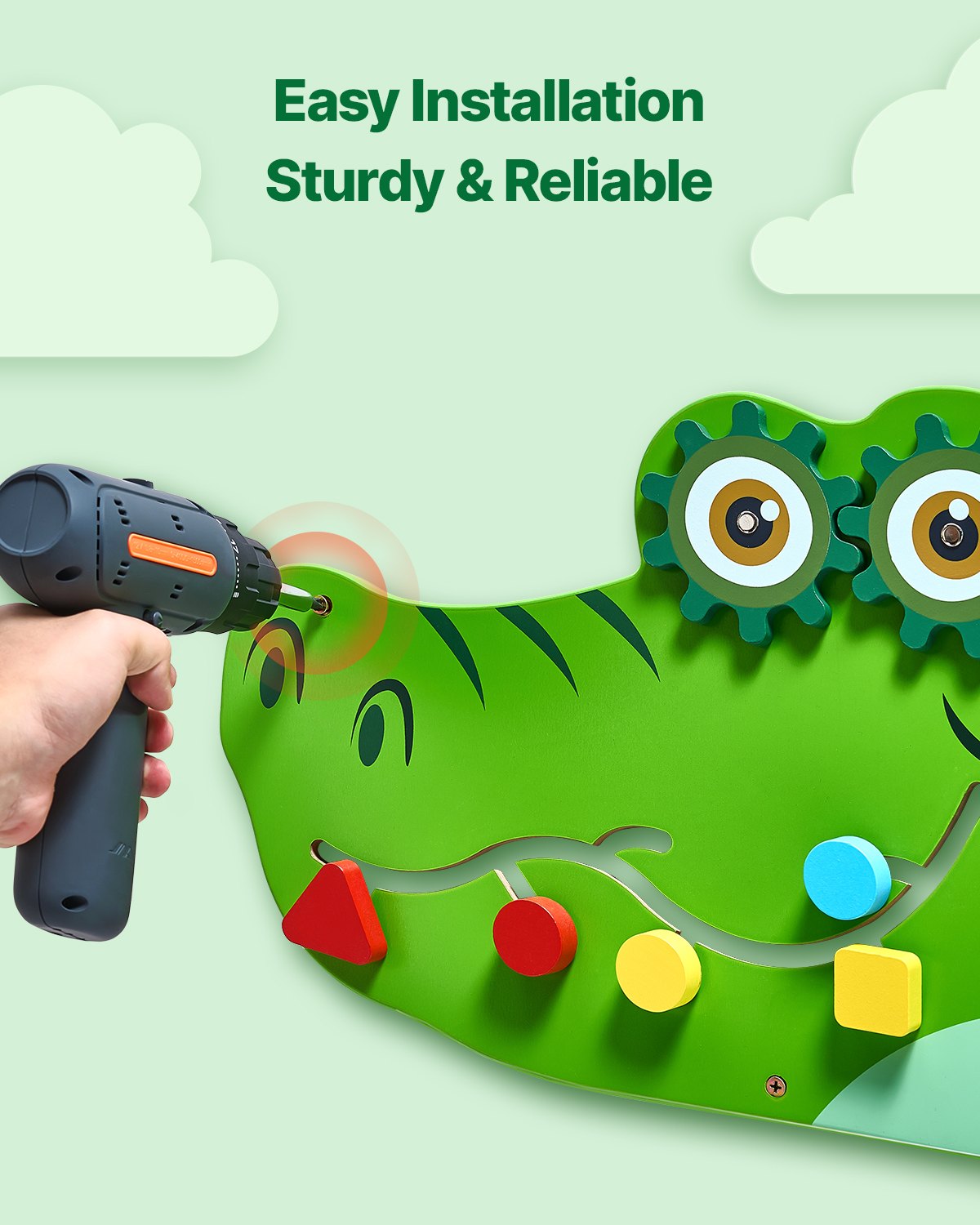 Crocodile Themed Montessori Sensory Wall Panels with 9 Engaging Activities for Kids 3-12, Ideal for Playroom, Nursery, Classroom Fun