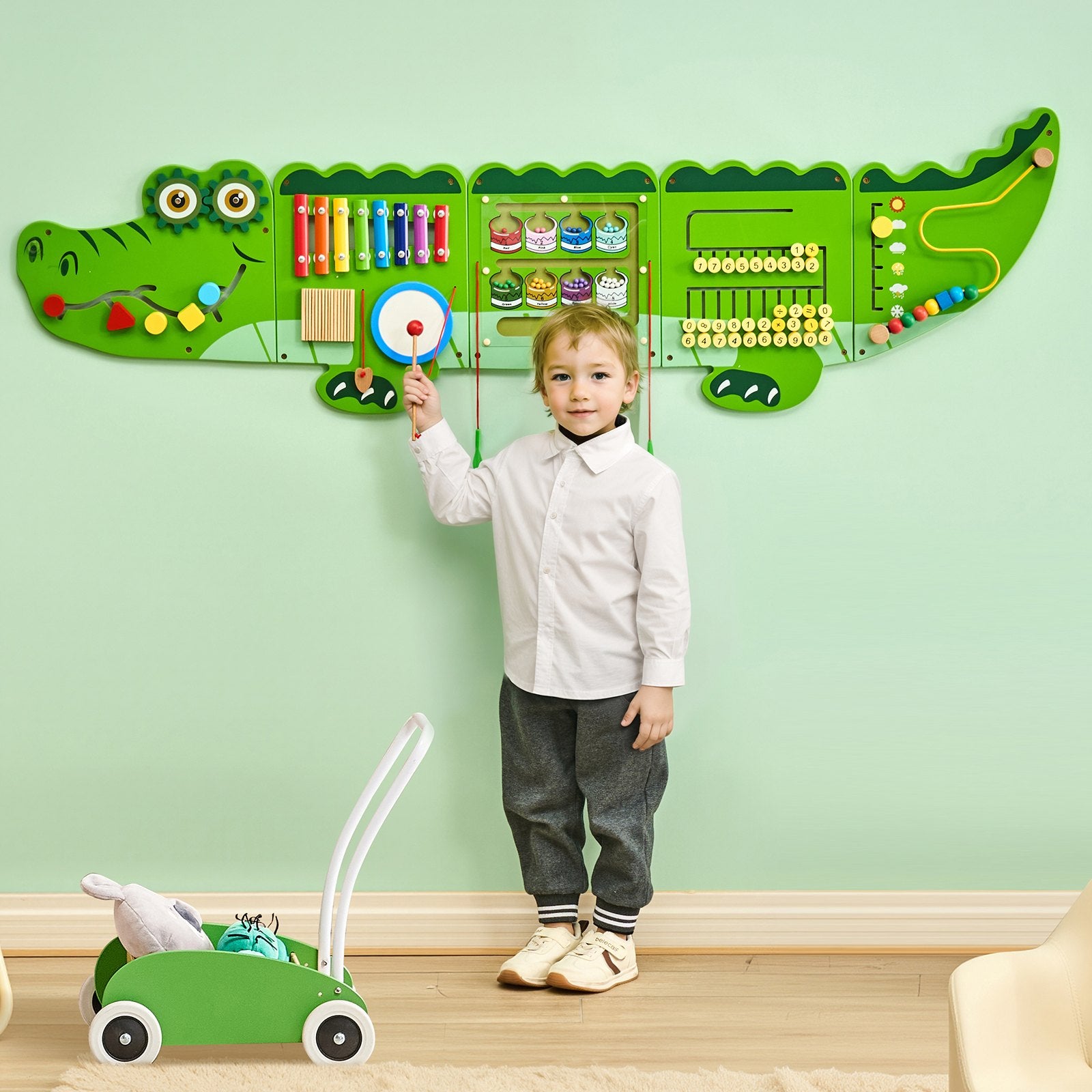 Crocodile Themed Montessori Sensory Wall Panels with 9 Engaging Activities for Kids 3-12, Ideal for Playroom, Nursery, Classroom Fun