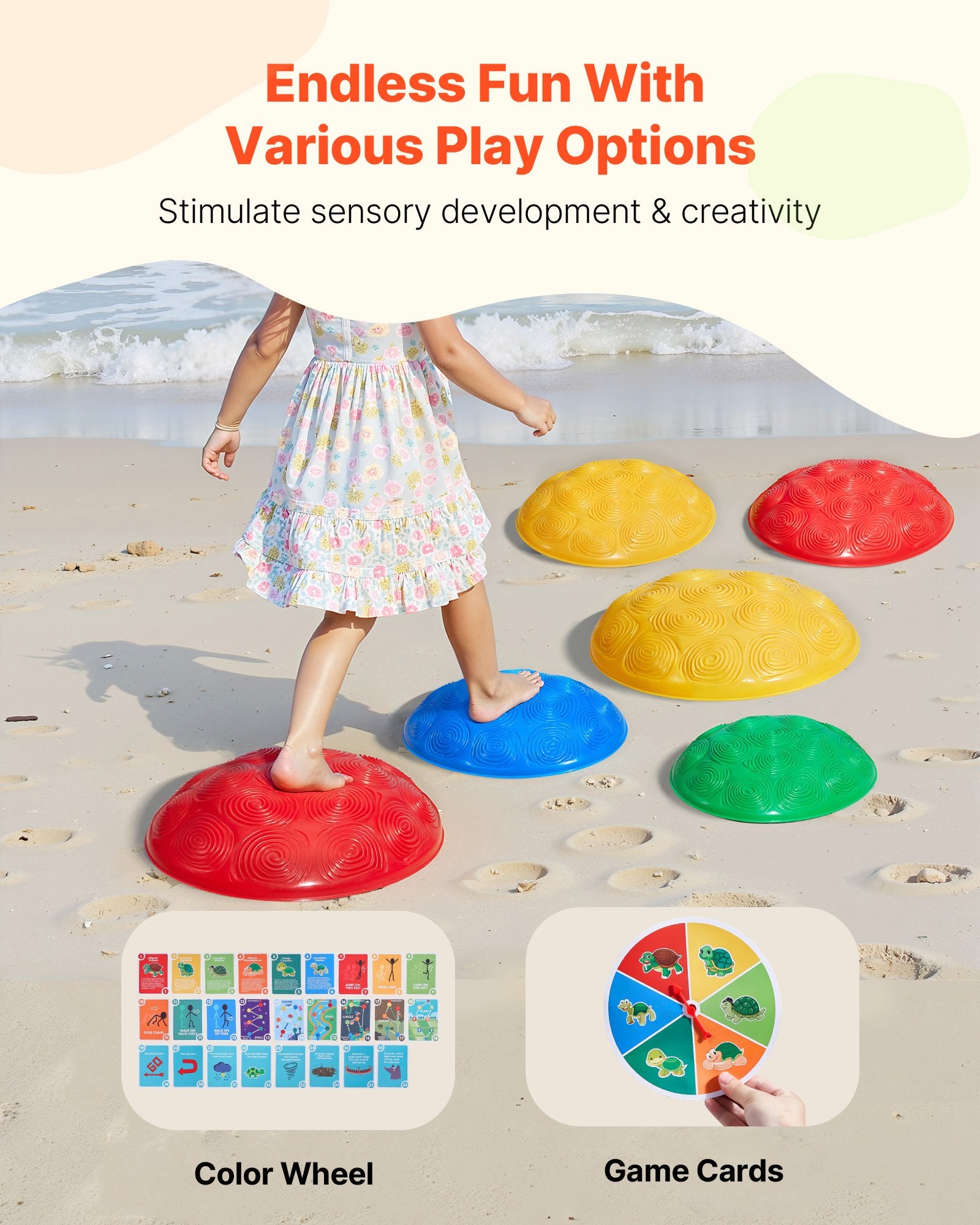 Turtle Balance Stepping Stones Set for Kids - 6 PCS, 220 lbs Capacity, Toddler Obstacle Course, Sensory Game, Indoor Outdoor Play for Ages 3-8+