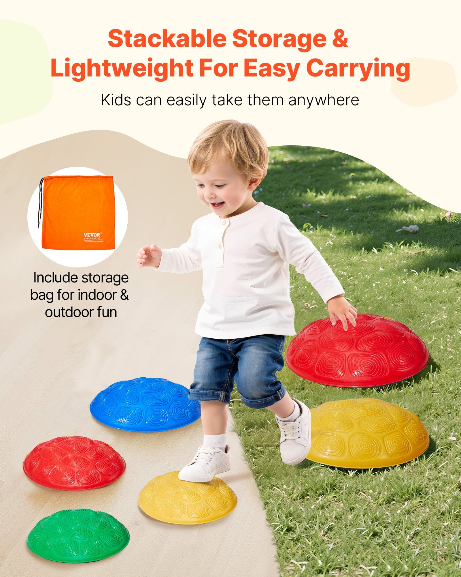 Turtle Balance Stepping Stones Set for Kids - 6 PCS, 220 lbs Capacity, Toddler Obstacle Course, Sensory Game, Indoor Outdoor Play for Ages 3-8+