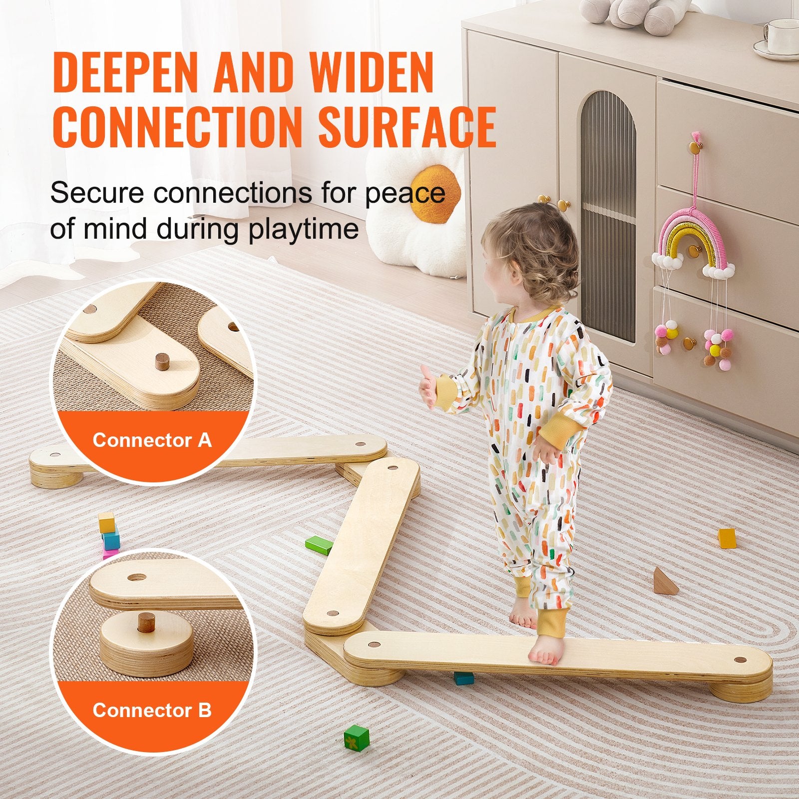 3-Piece Wooden Toddler Balance Beam Set - Montessori Coordination & Motor Skills Toy for Kids 3-7, Indoor/Outdoor Gymnastics Gift