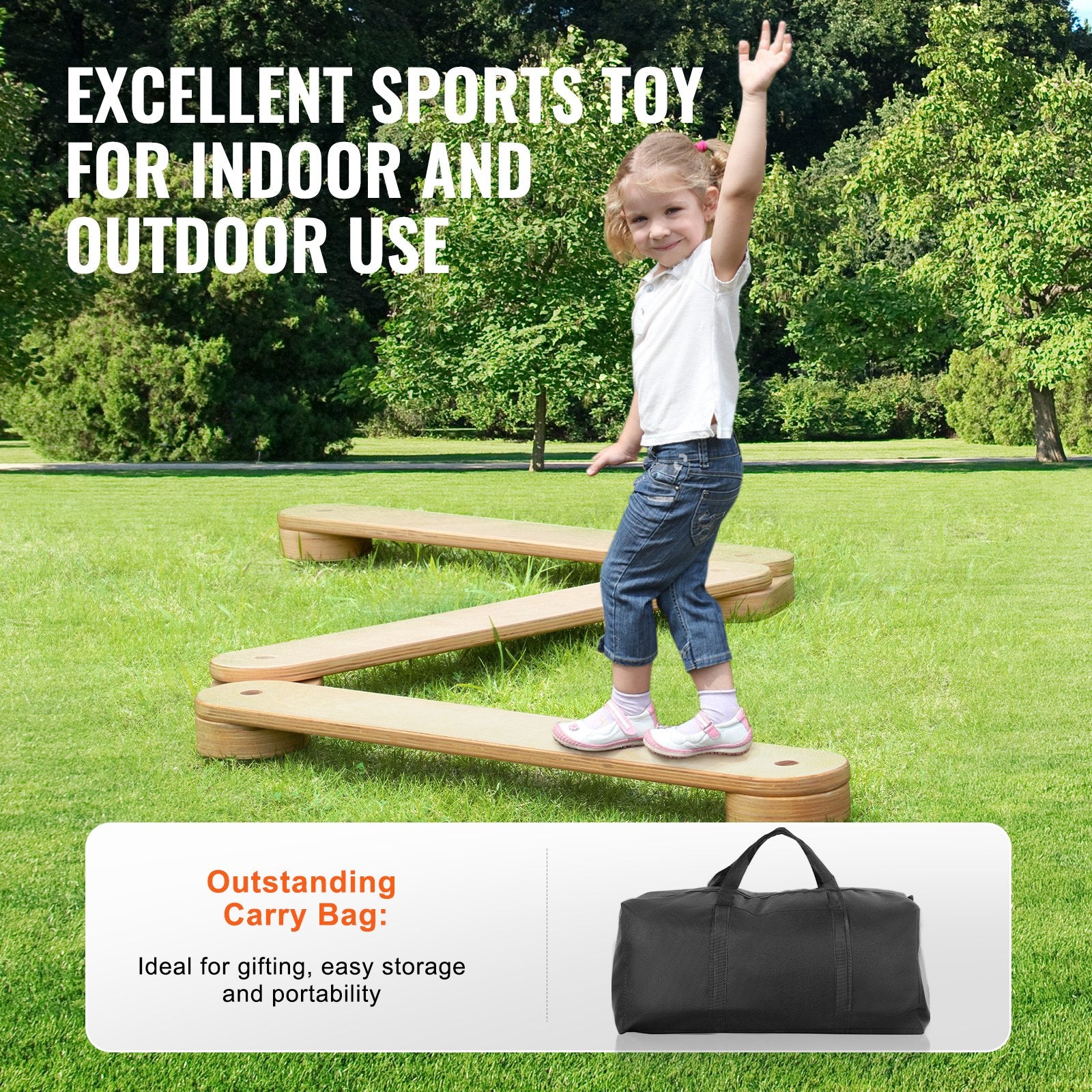 3-Piece Wooden Toddler Balance Beam Set - Montessori Coordination & Motor Skills Toy for Kids 3-7, Indoor/Outdoor Gymnastics Gift