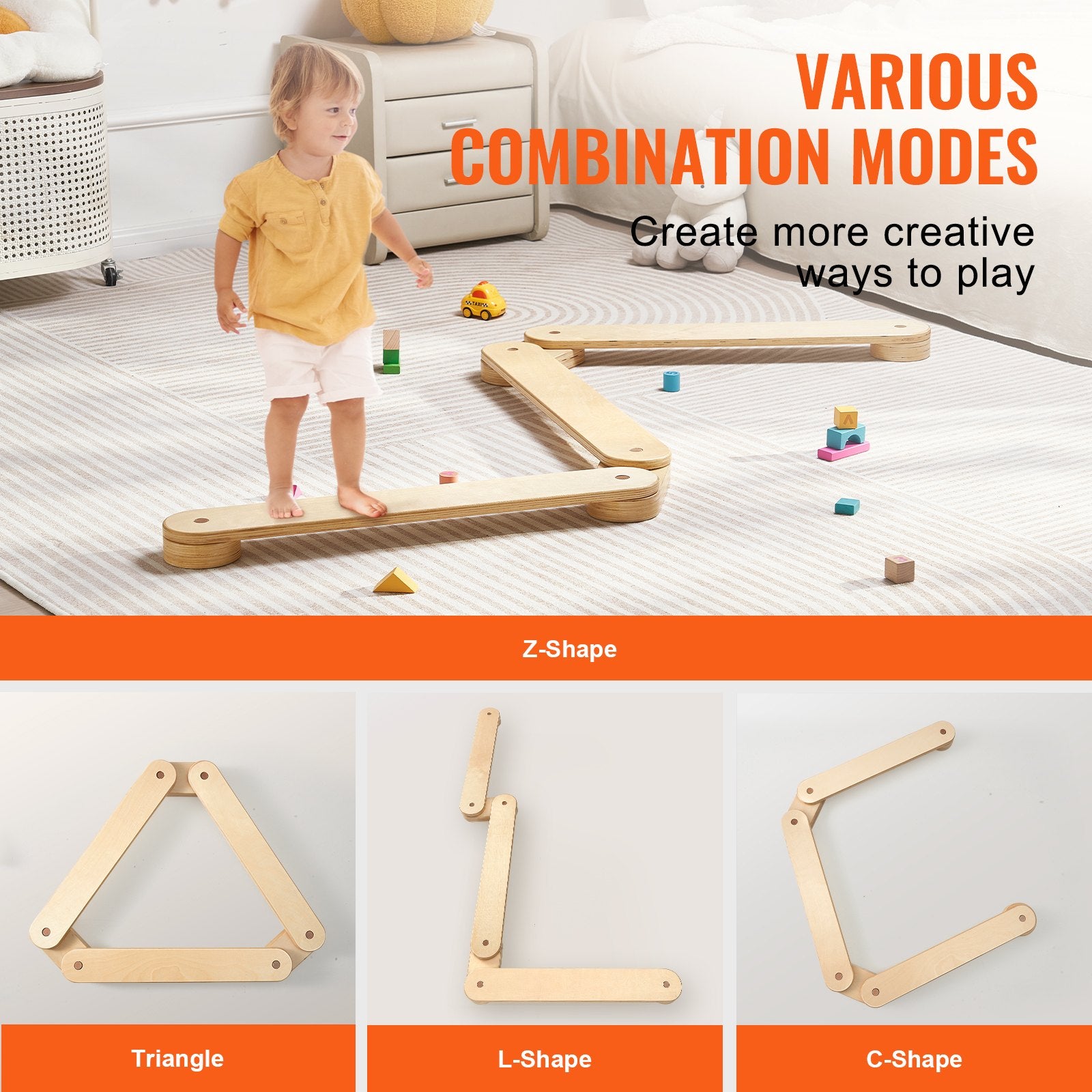 3-Piece Wooden Toddler Balance Beam Set - Montessori Coordination & Motor Skills Toy for Kids 3-7, Indoor/Outdoor Gymnastics Gift