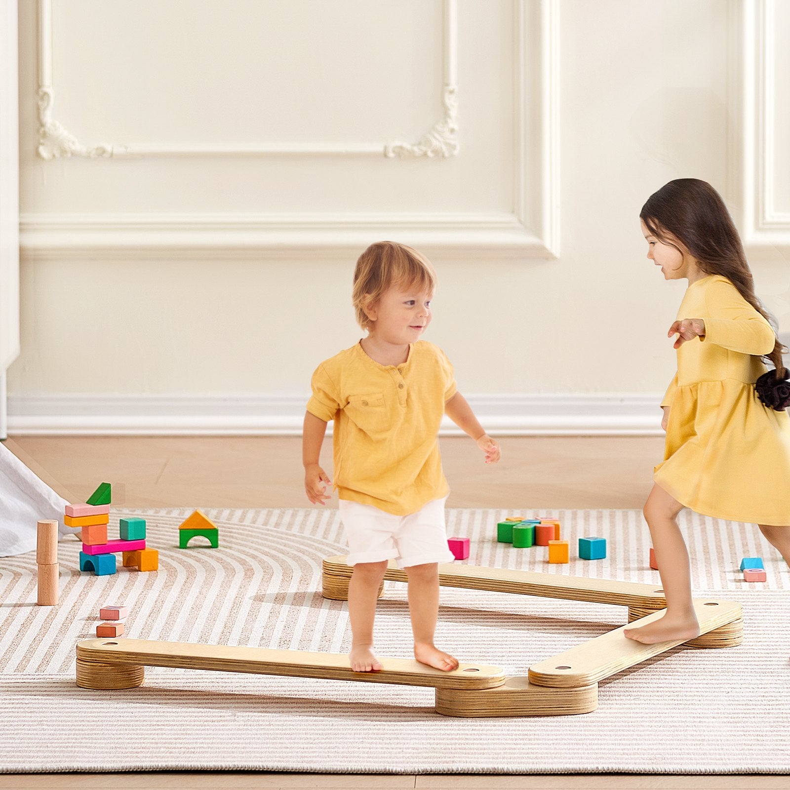 3-Piece Wooden Toddler Balance Beam Set - Montessori Coordination & Motor Skills Toy for Kids 3-7, Indoor/Outdoor Gymnastics Gift