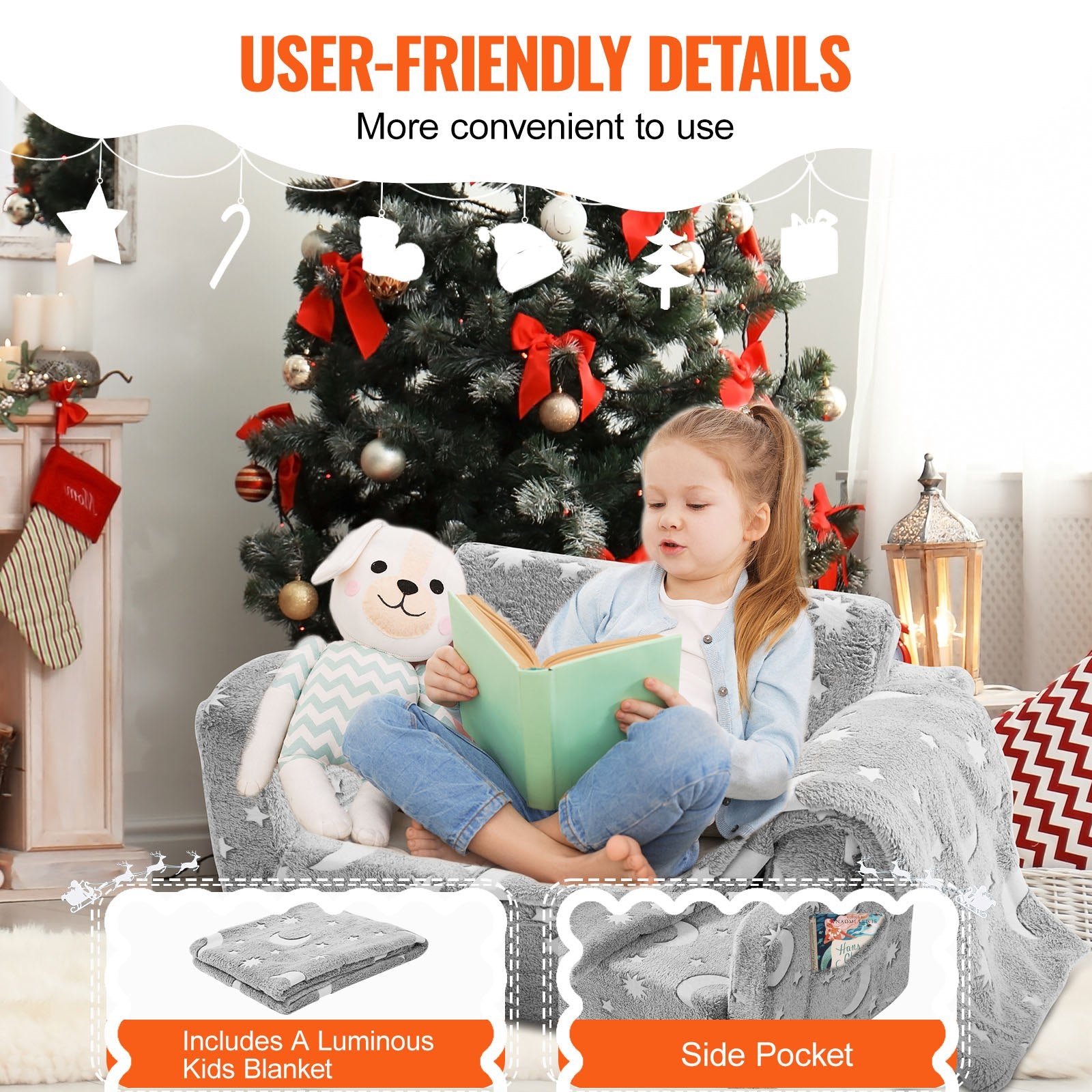 2-in-1 Convertible Glow-in-the-Dark Sofa for Kids - Extra Soft Flip-out Couch Chair for Bedroom, Playroom Lounger, Premium 25D Sponge