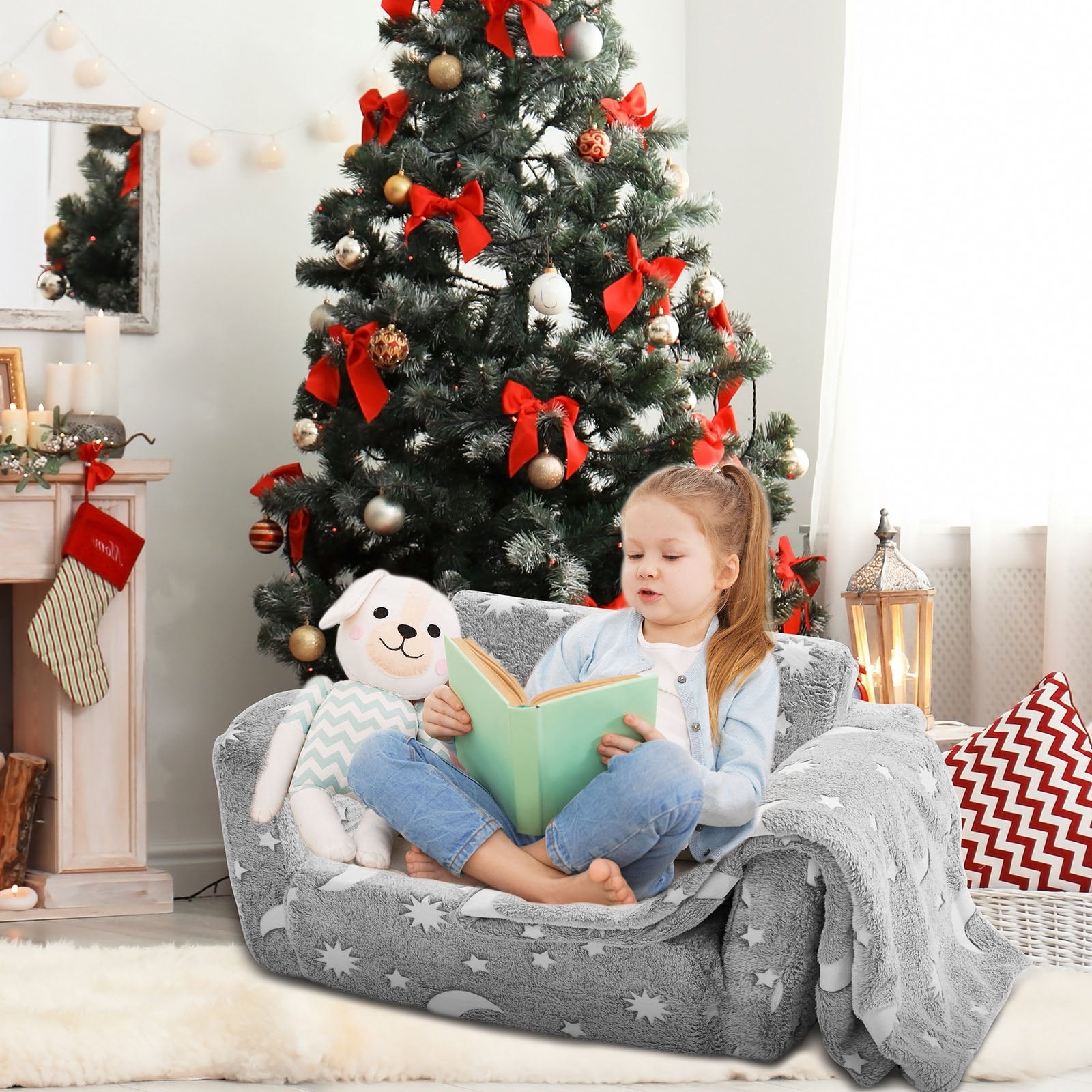 2-in-1 Convertible Glow-in-the-Dark Sofa for Kids - Extra Soft Flip-out Couch Chair for Bedroom, Playroom Lounger, Premium 25D Sponge