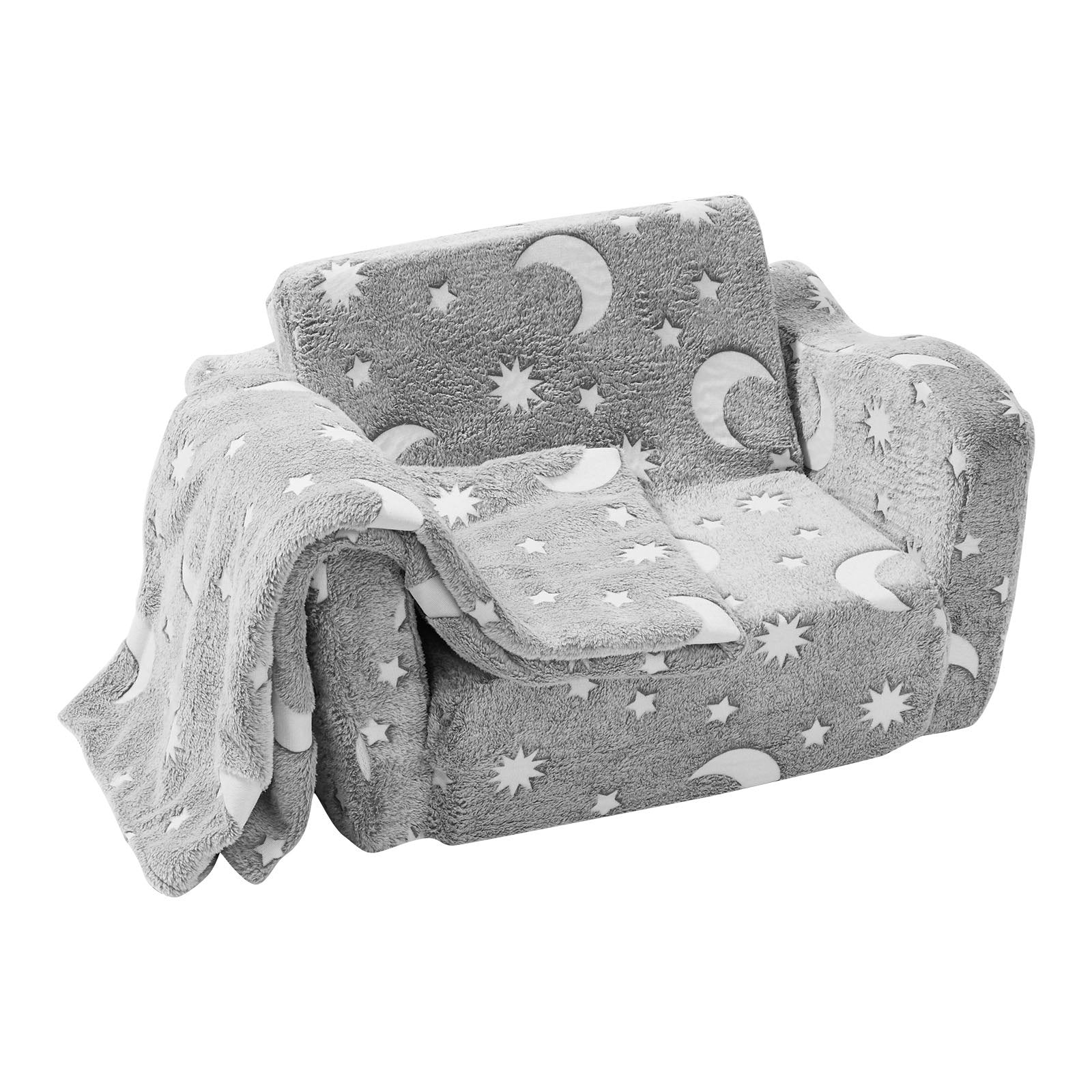2-in-1 Convertible Glow-in-the-Dark Sofa for Kids - Extra Soft Flip-out Couch Chair for Bedroom, Playroom Lounger, Premium 25D Sponge