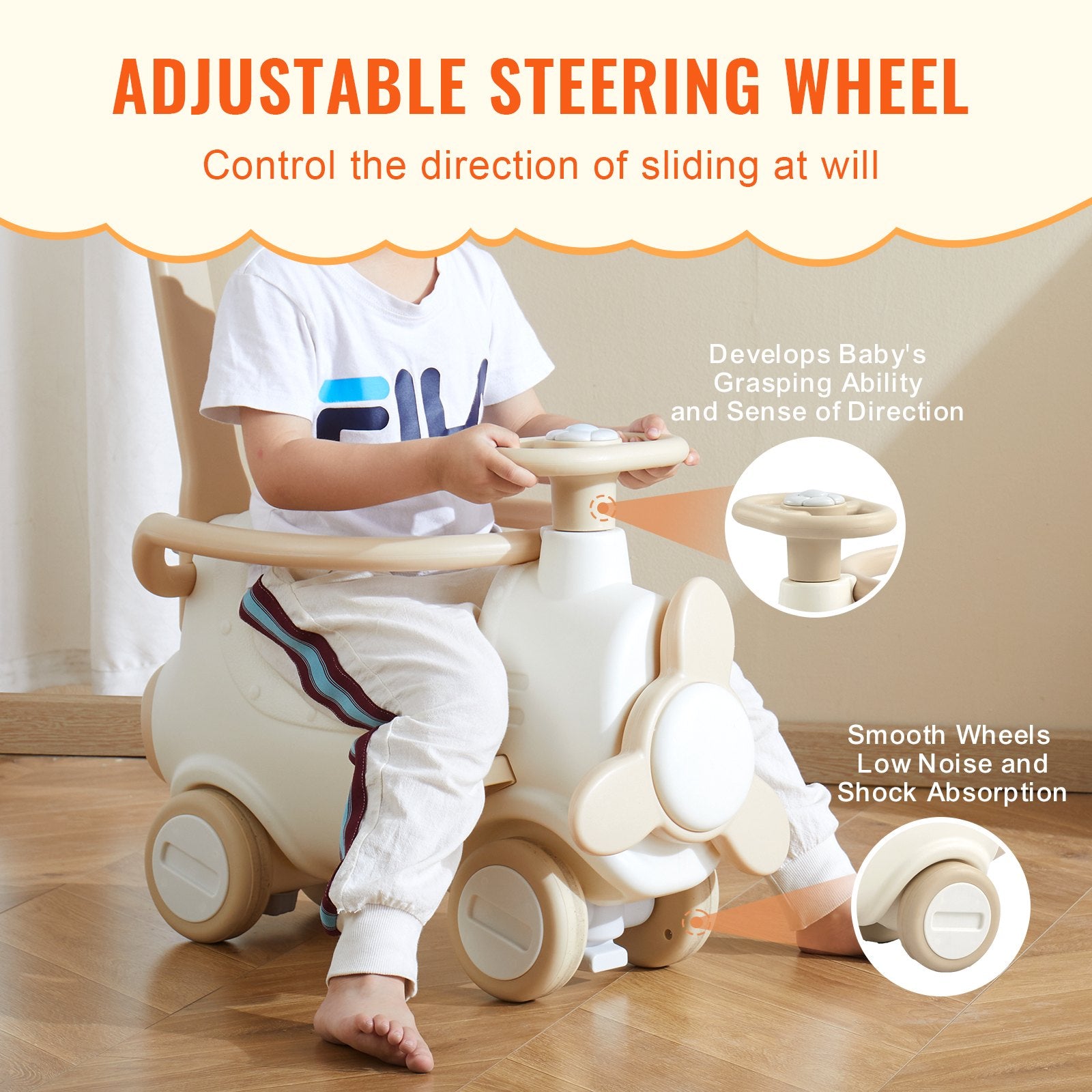 5-in-1 Toddler Rocking Horse with Trampoline, Balance Board, Push Handle, Smooth Wheels, Supports Up to 80lbs, Perfect Ride-On Toy for Ages 1-3