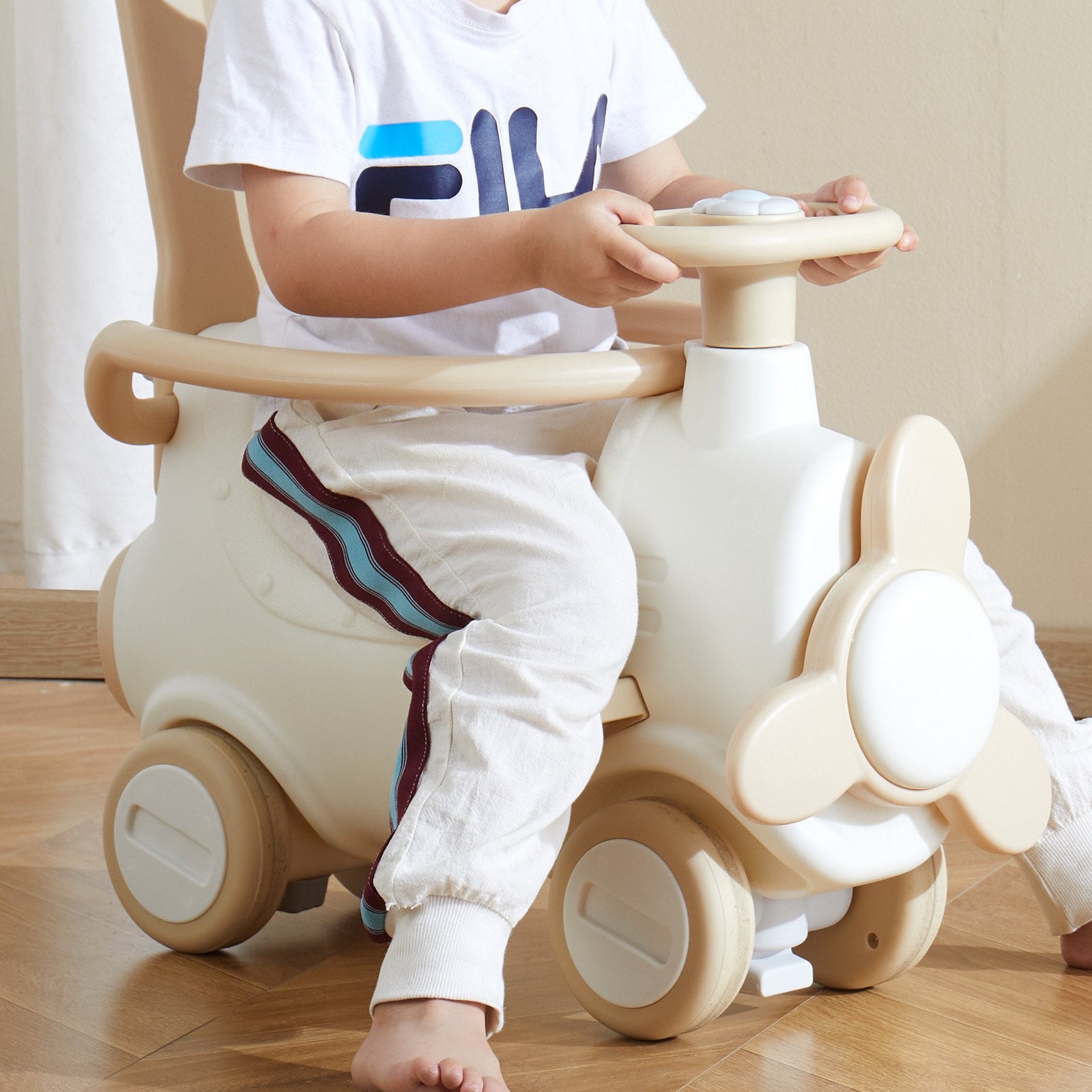 5-in-1 Toddler Rocking Horse with Trampoline, Balance Board, Push Handle, Smooth Wheels, Supports Up to 80lbs, Perfect Ride-On Toy for Ages 1-3