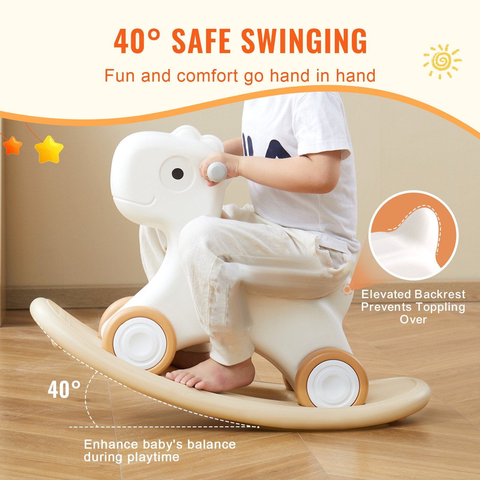 Versatile 3-in-1 White Rocking Horse for Toddlers with Detachable Balance Board, Smooth Wheels, 80 lbs Capacity, Safe HDPE Material, Ages 1-3
