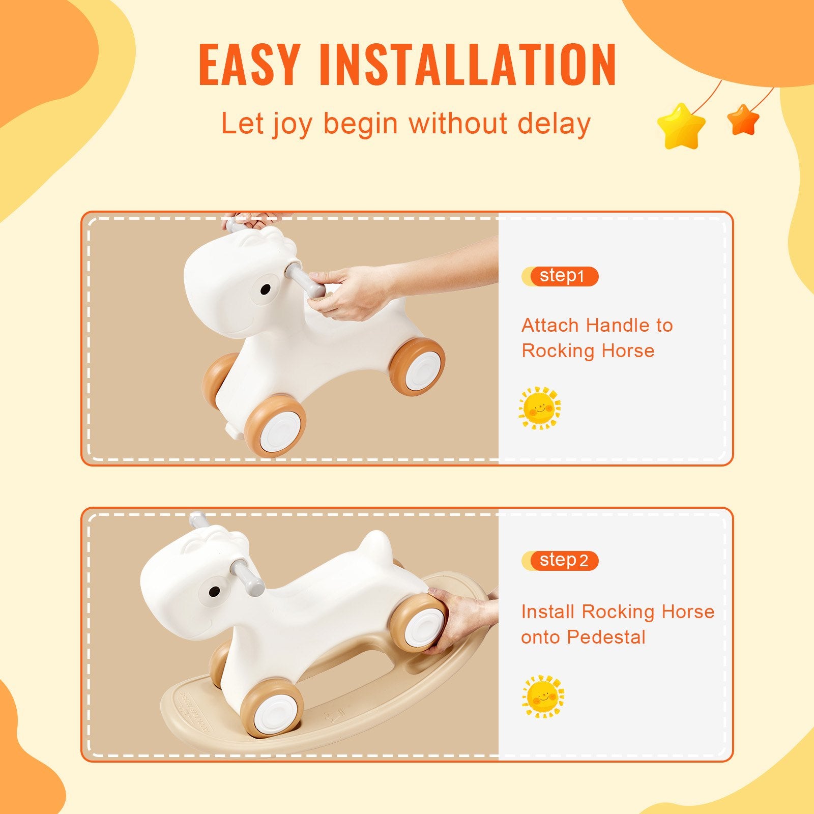Versatile 3-in-1 White Rocking Horse for Toddlers with Detachable Balance Board, Smooth Wheels, 80 lbs Capacity, Safe HDPE Material, Ages 1-3