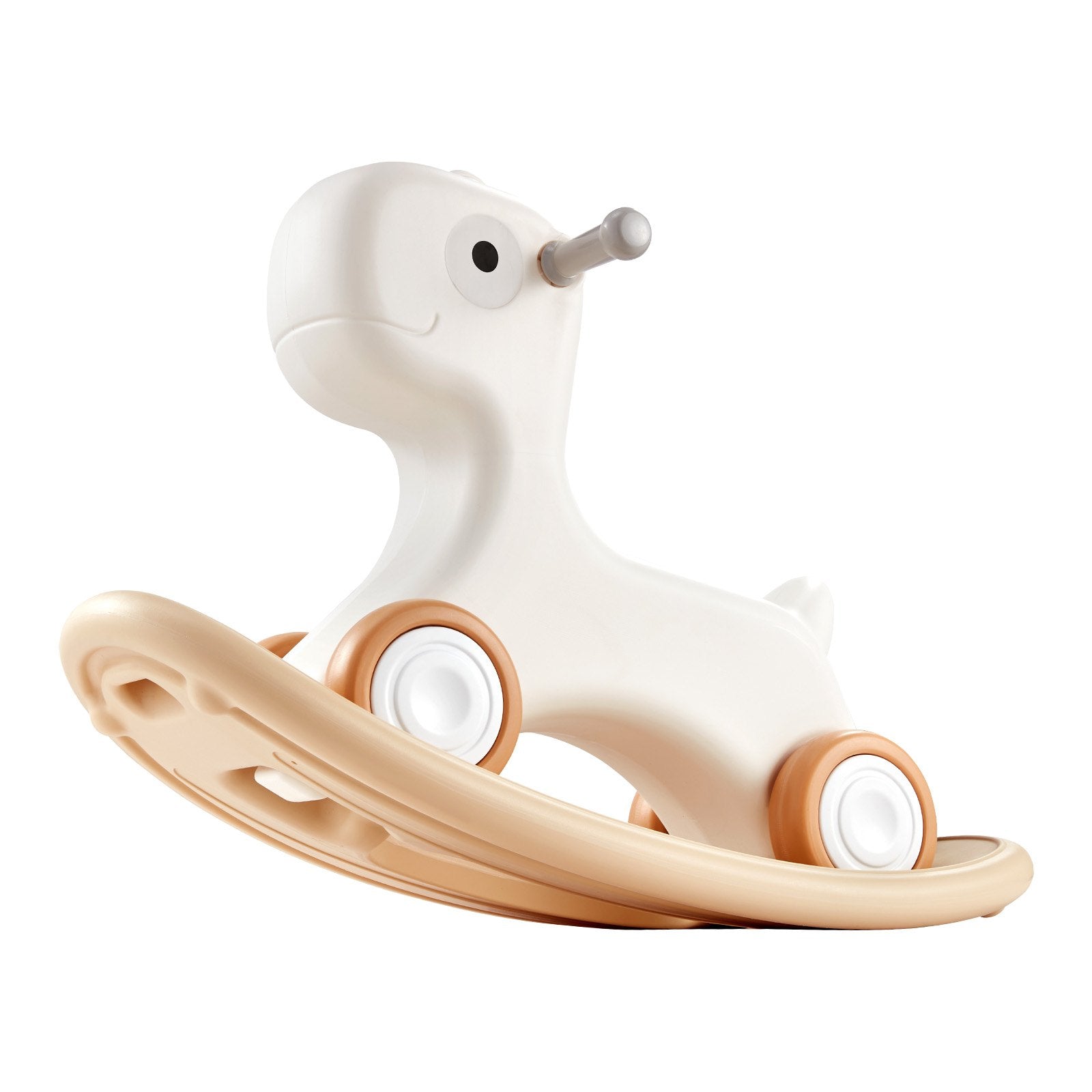Versatile 3-in-1 White Rocking Horse for Toddlers with Detachable Balance Board, Smooth Wheels, 80 lbs Capacity, Safe HDPE Material, Ages 1-3