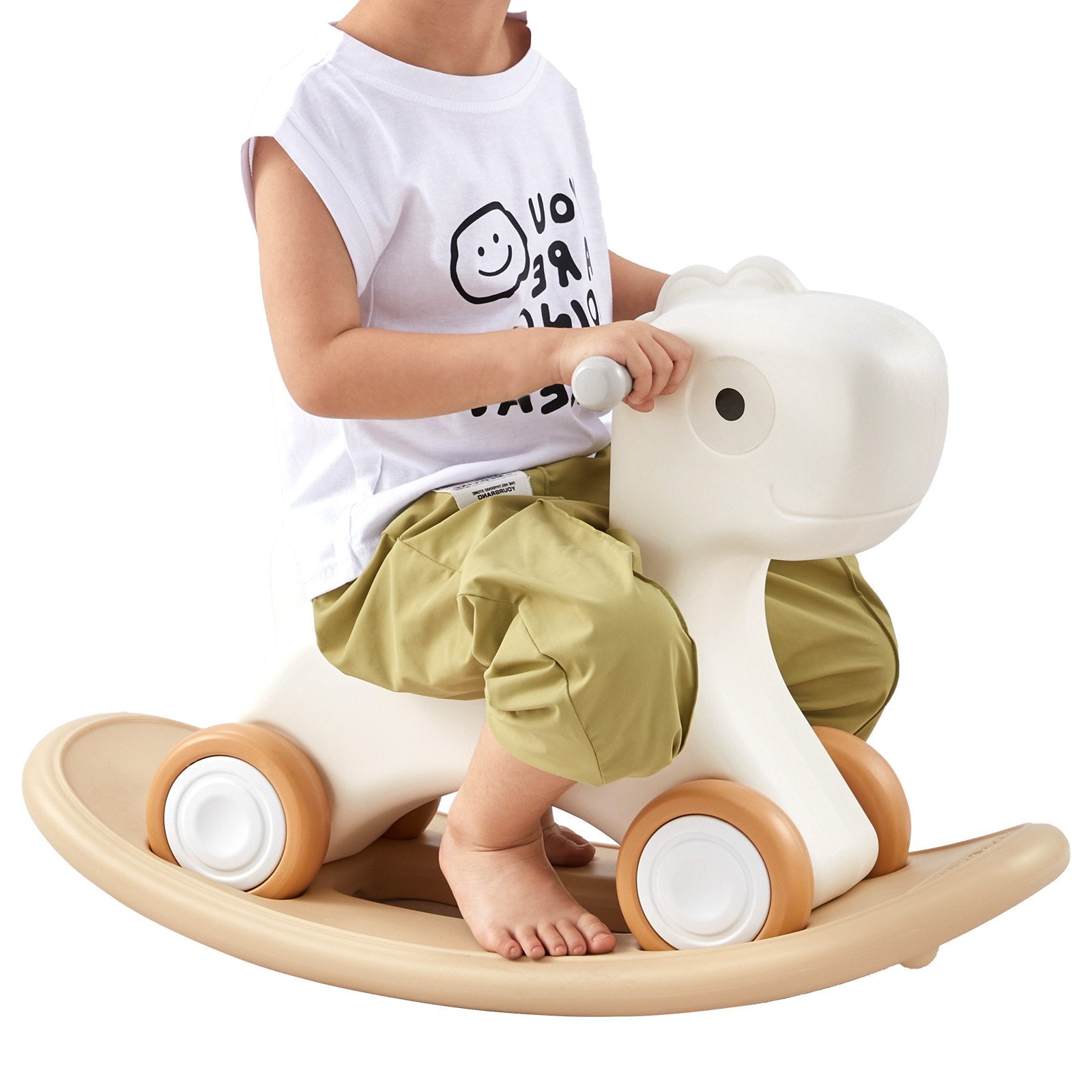 Versatile 3-in-1 White Rocking Horse for Toddlers with Detachable Balance Board, Smooth Wheels, 80 lbs Capacity, Safe HDPE Material, Ages 1-3