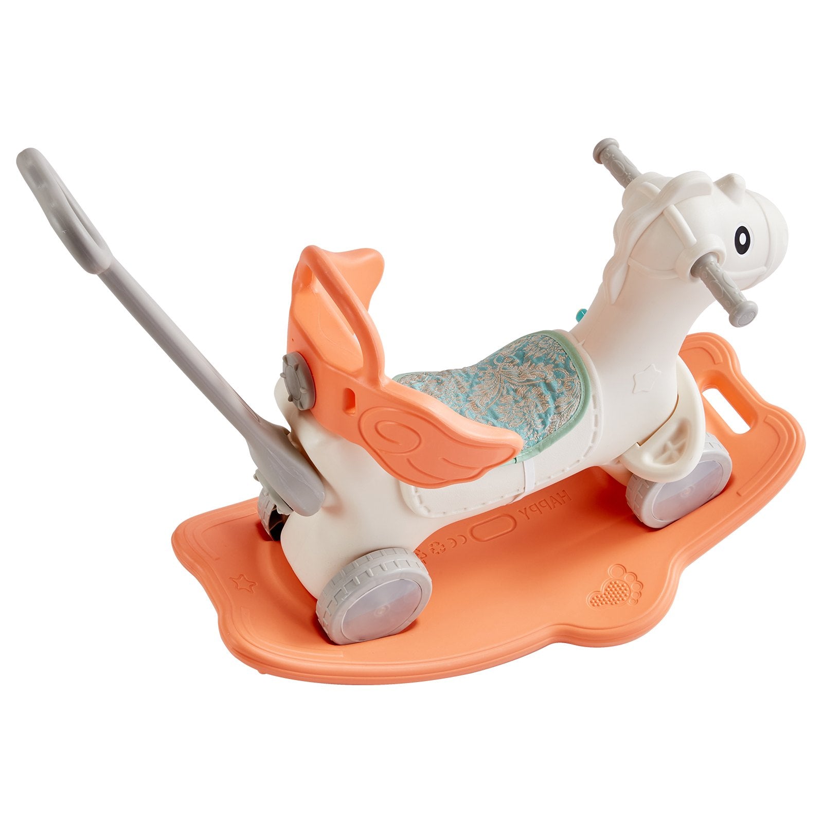 Red 4-in-1 Toddler Rocking Horse with Balance Board, Push Handle, Smooth Wheels, 80 lbs Capacity, HDPE Ride-On Toy with Sound, Ages 1-3