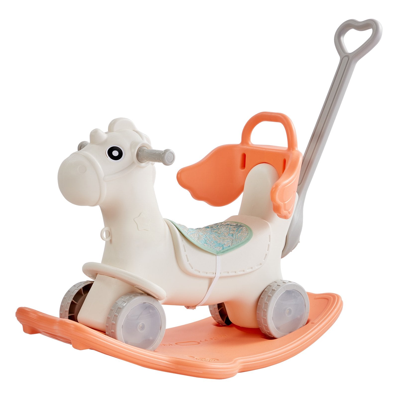 Red 4-in-1 Toddler Rocking Horse with Balance Board, Push Handle, Smooth Wheels, 80 lbs Capacity, HDPE Ride-On Toy with Sound, Ages 1-3