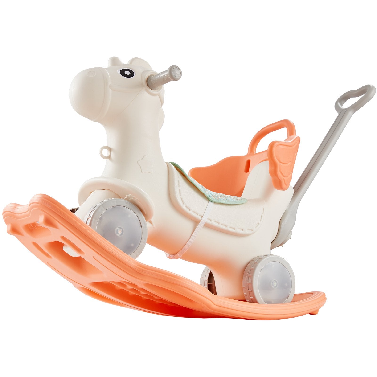 Red 4-in-1 Toddler Rocking Horse with Balance Board, Push Handle, Smooth Wheels, 80 lbs Capacity, HDPE Ride-On Toy with Sound, Ages 1-3